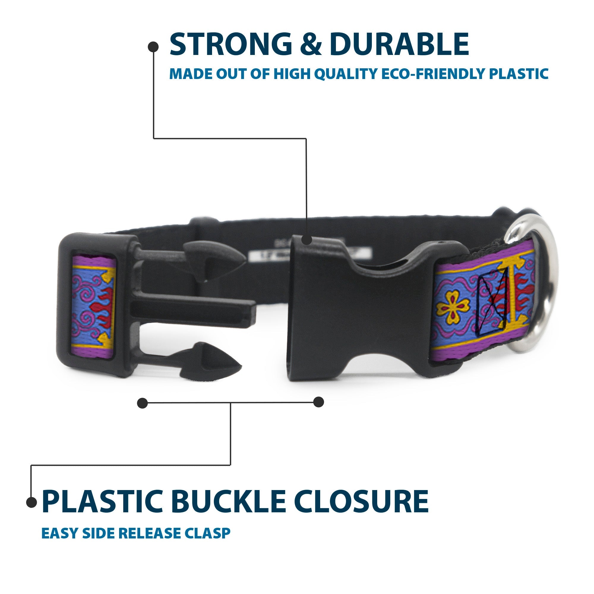 Plastic Clip Collar - Classic Aladdin Magic Carpet Tapestry Blue/Purple/Gold/Red