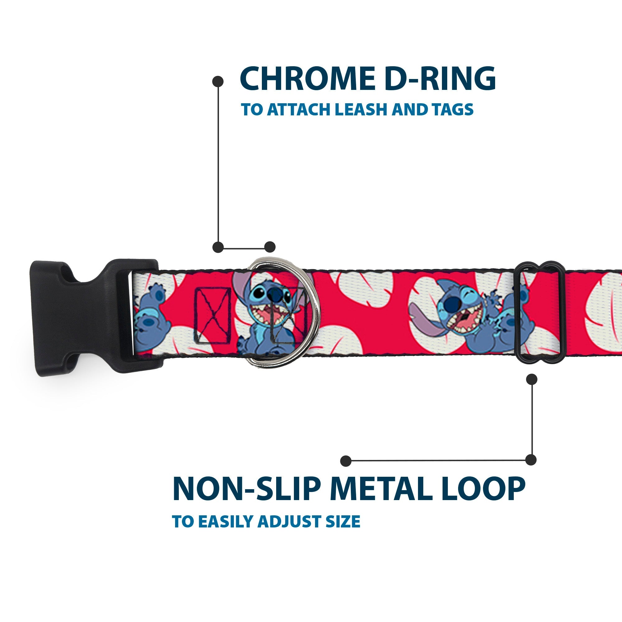 Plastic Clip Collar - Lilo & Stitch Stitch 4-Poses/Lilo Dress Leaves Red/Ivory