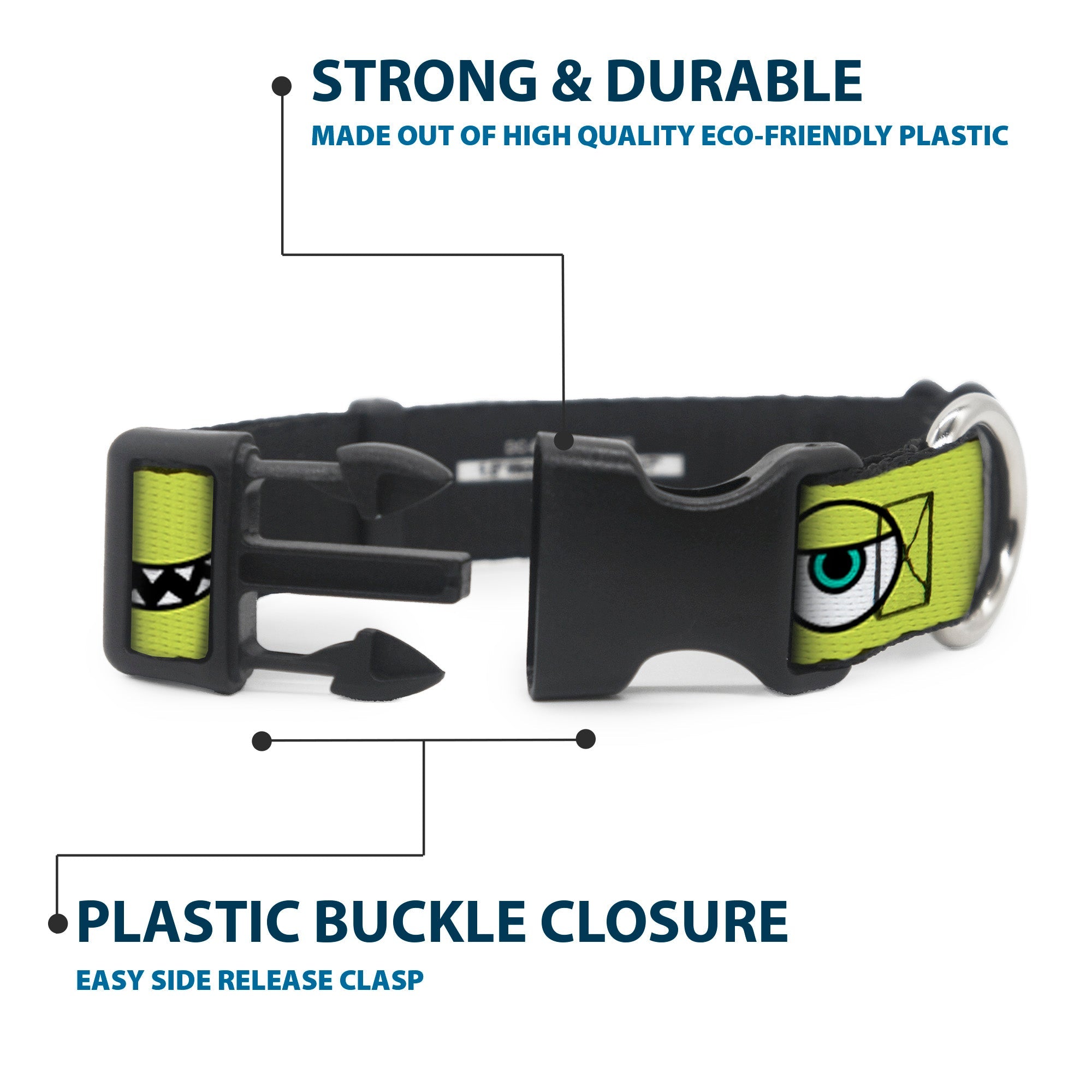 Plastic Clip Collar - Monsters Inc. Mike 4-Icons Greens/Black/White