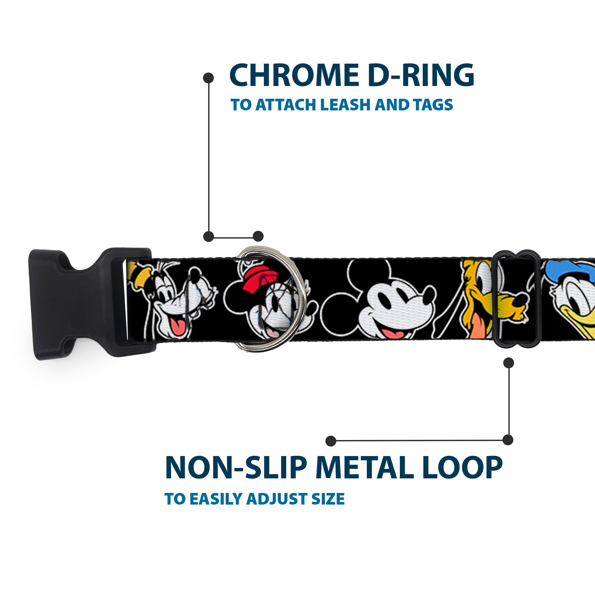 Plastic Clip Collar - Disney The Sensational Six Smiling Faces Black