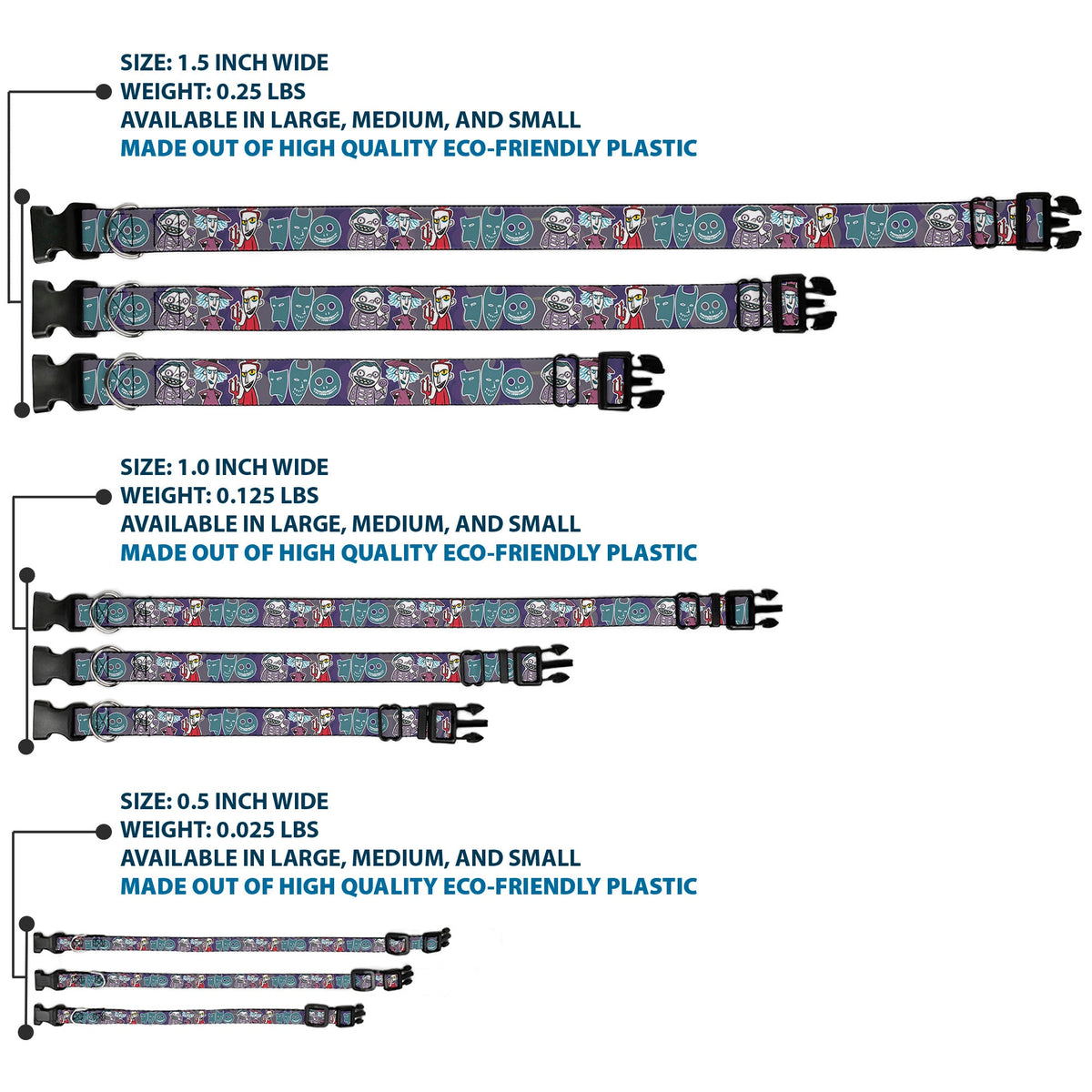 Plastic Clip Collar - Nightmare Before Christmas Lock Shock & Barrel Group Pose/Masks Purples