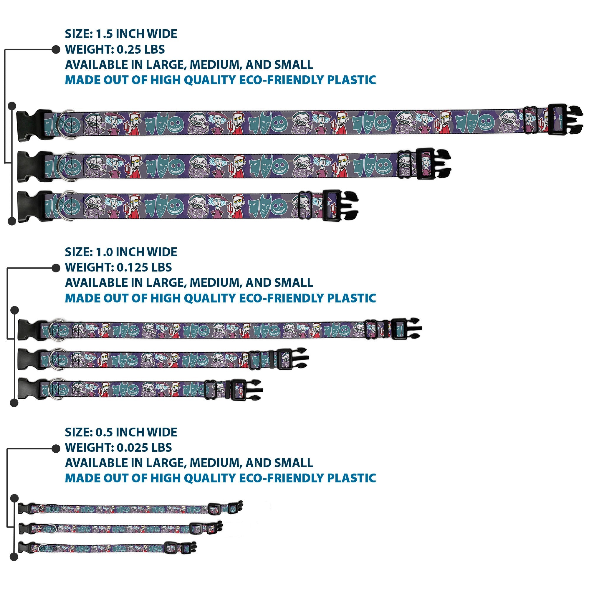 Plastic Clip Collar - Nightmare Before Christmas Lock Shock & Barrel Group Pose/Masks Purples