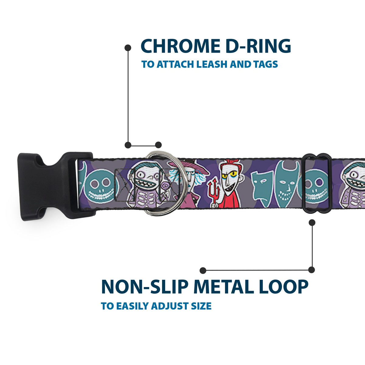 Plastic Clip Collar - Nightmare Before Christmas Lock Shock & Barrel Group Pose/Masks Purples