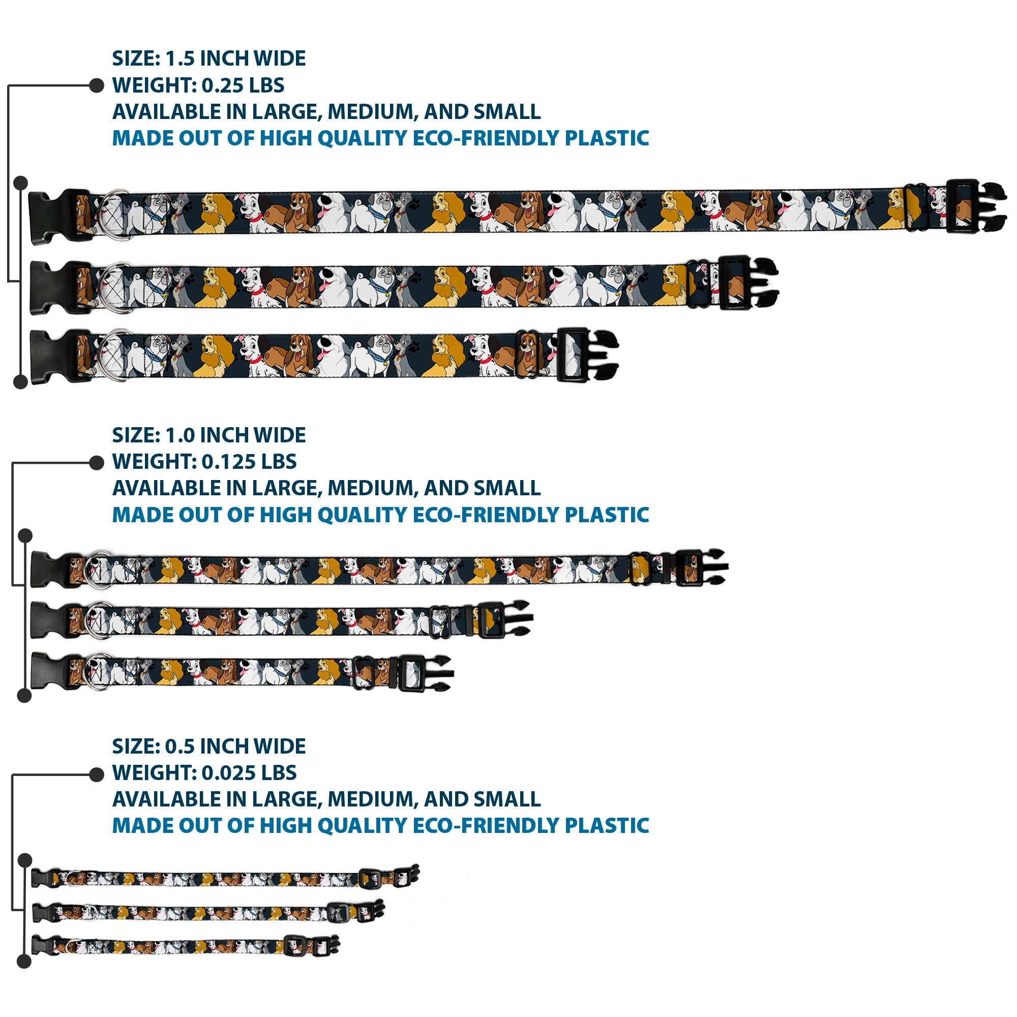 Plastic Clip Collar - Disney Dogs 6-Dog Group Collage/Paws Gray/Black