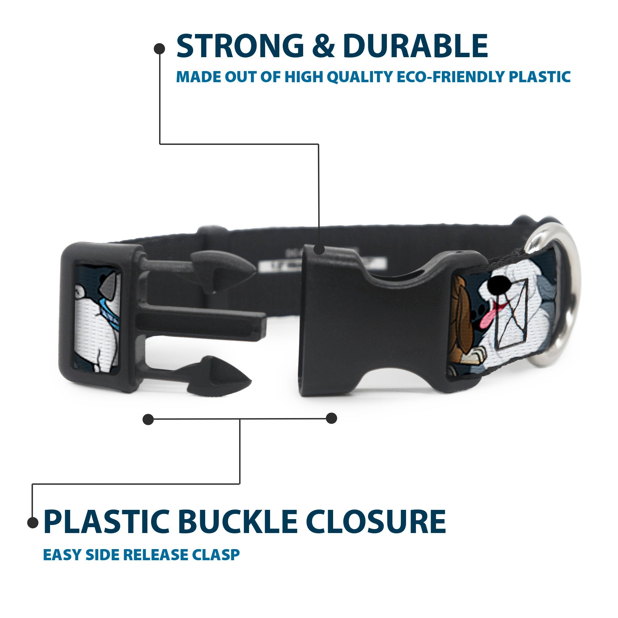 Plastic Clip Collar - Disney Dogs 6-Dog Group Collage/Paws Gray/Black