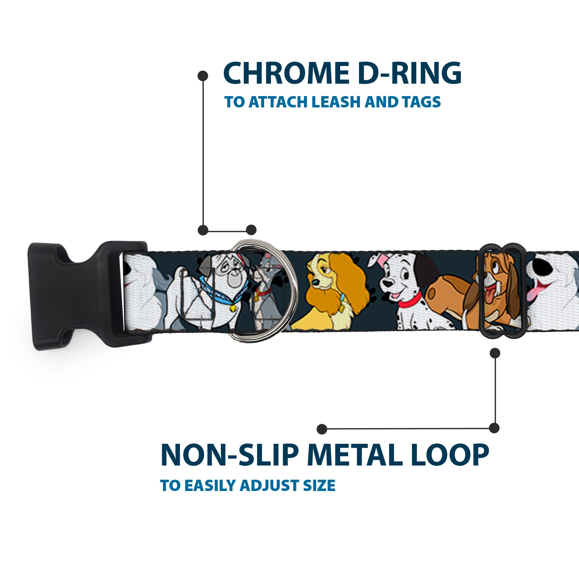 Plastic Clip Collar - Disney Dogs 6-Dog Group Collage/Paws Gray/Black