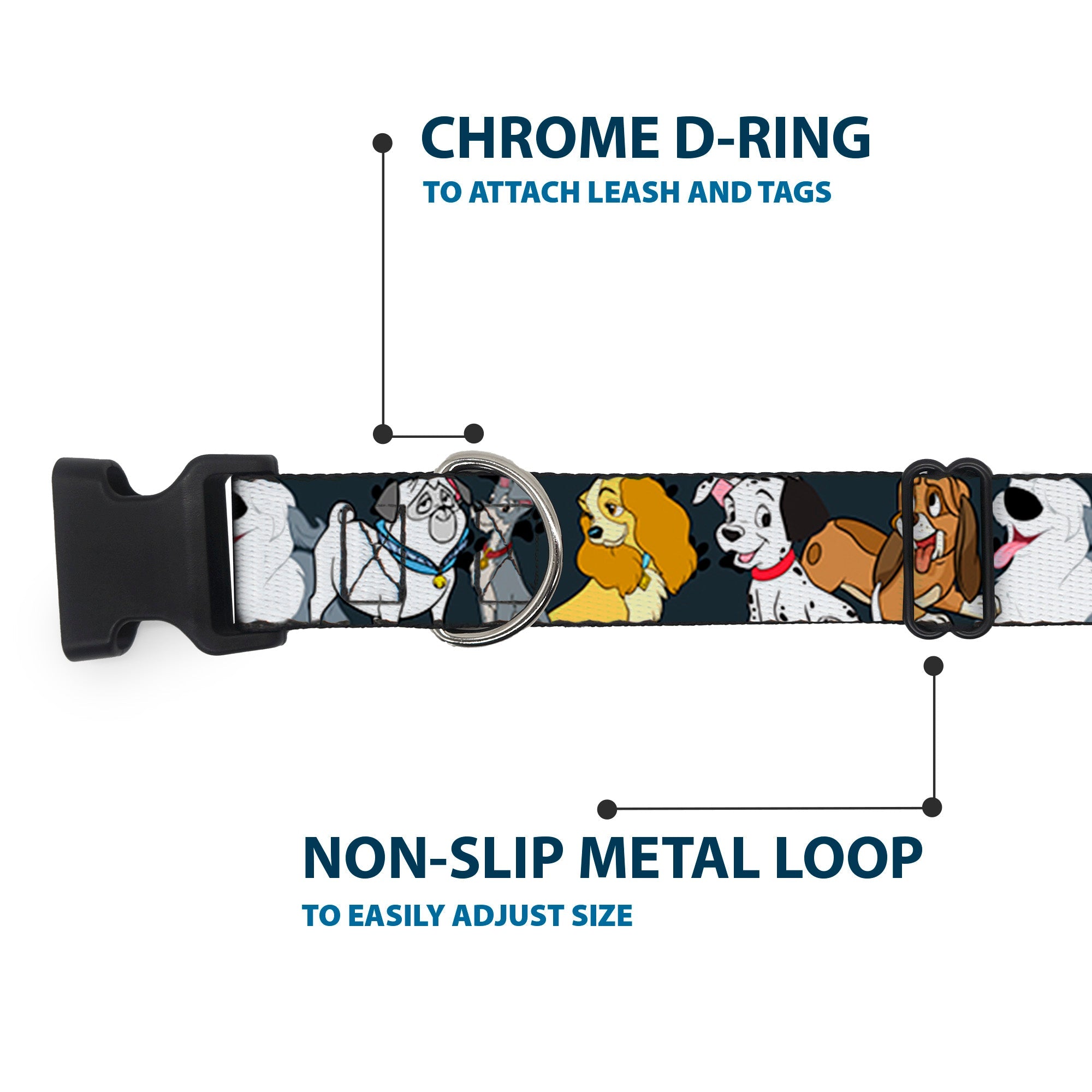 Plastic Clip Collar - Disney Dogs 6-Dog Group Collage/Paws Gray/Black