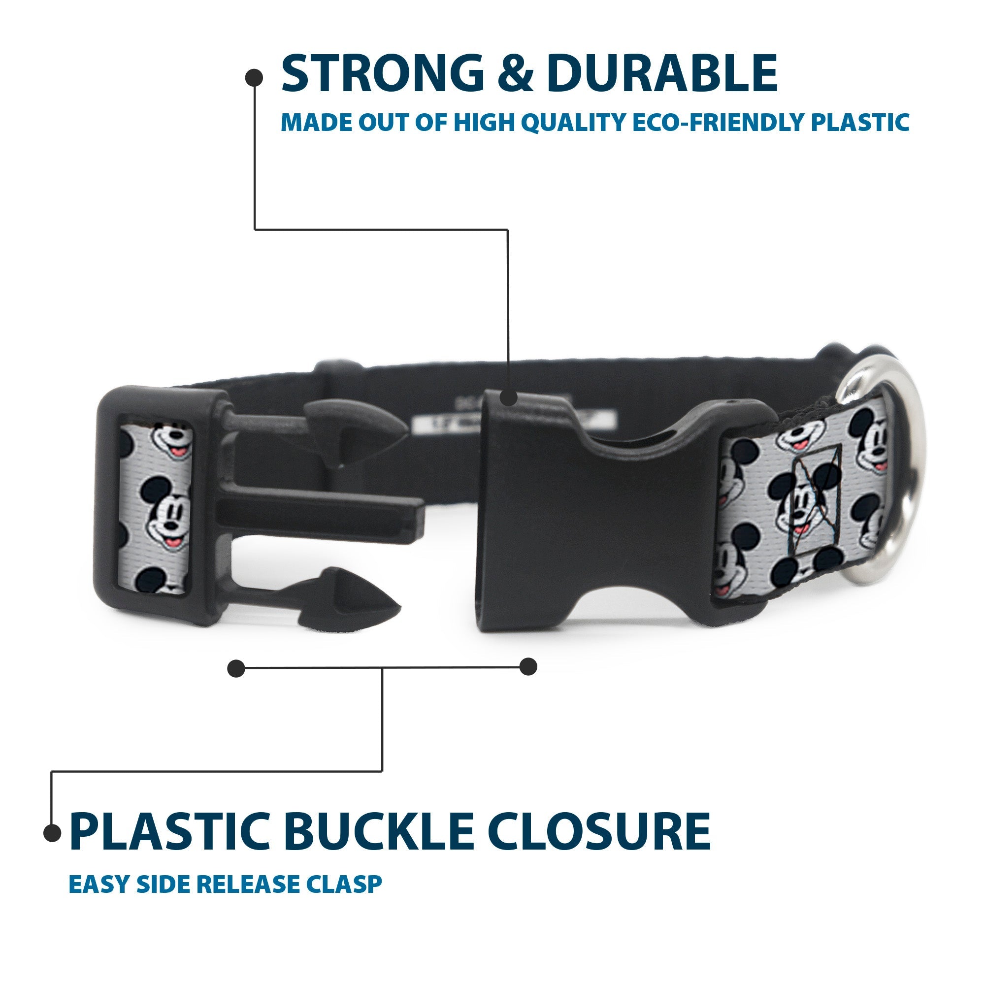 Plastic Clip Collar - Mickey Mouse Smiling Face Monogram Gray