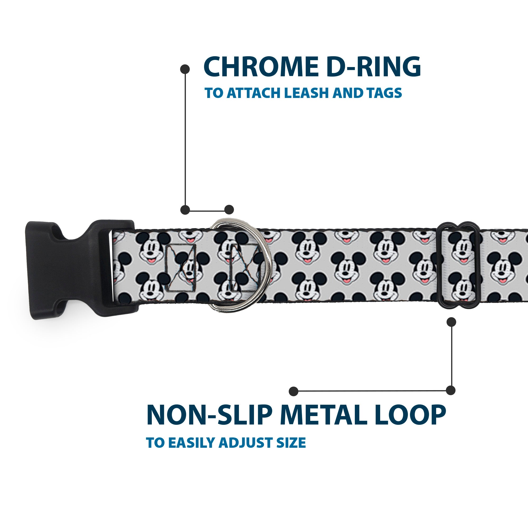 Plastic Clip Collar - Mickey Mouse Smiling Face Monogram Gray