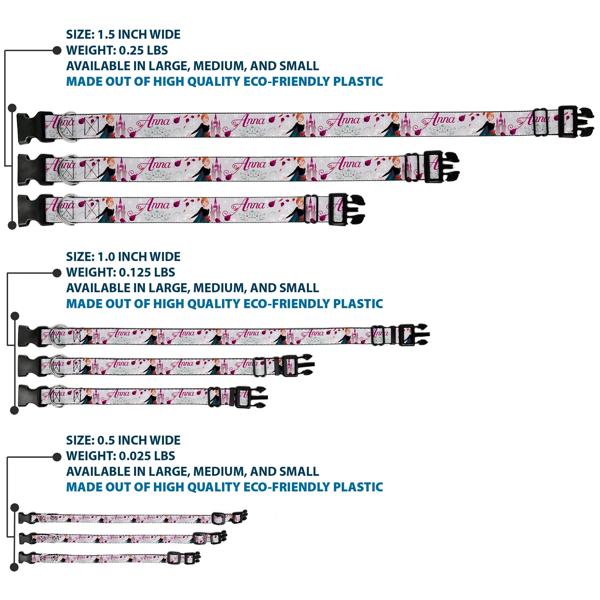 Plastic Clip Collar - Frozen Anna Castle Pose with Flowers and Script Grays/Pinks
