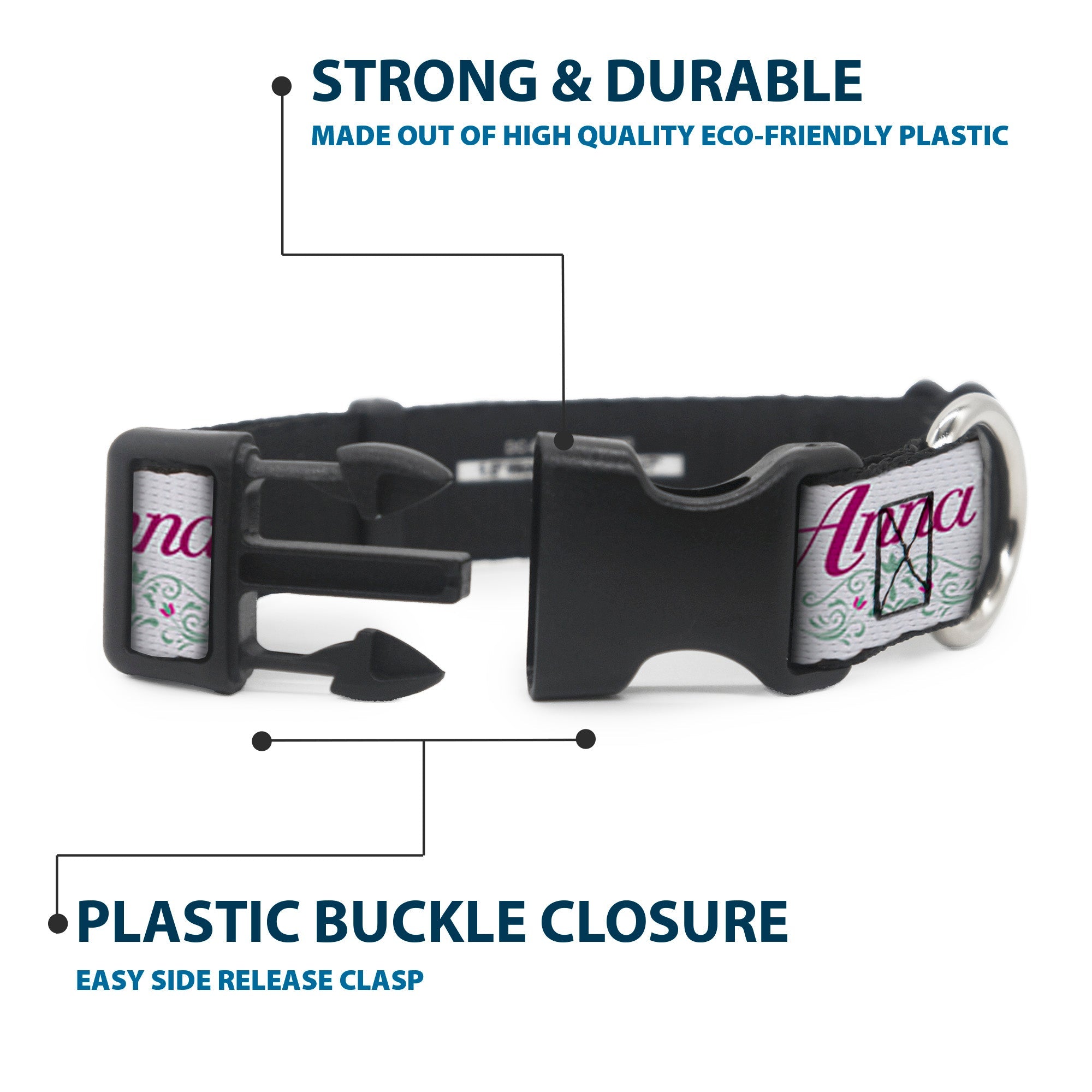 Plastic Clip Collar - Frozen Anna Castle Pose with Flowers and Script Grays/Pinks