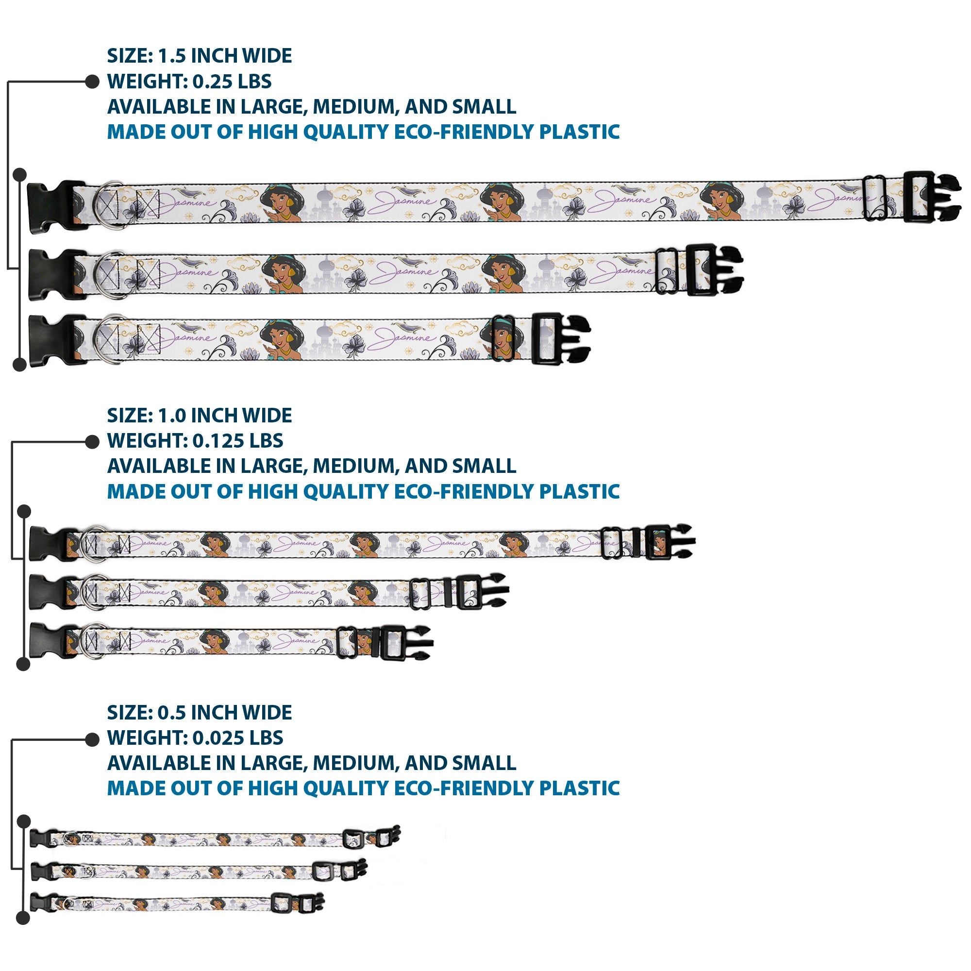 Plastic Clip Collar - Aladdin Jasmine Palace Pose with Script and Flowers White/Purples