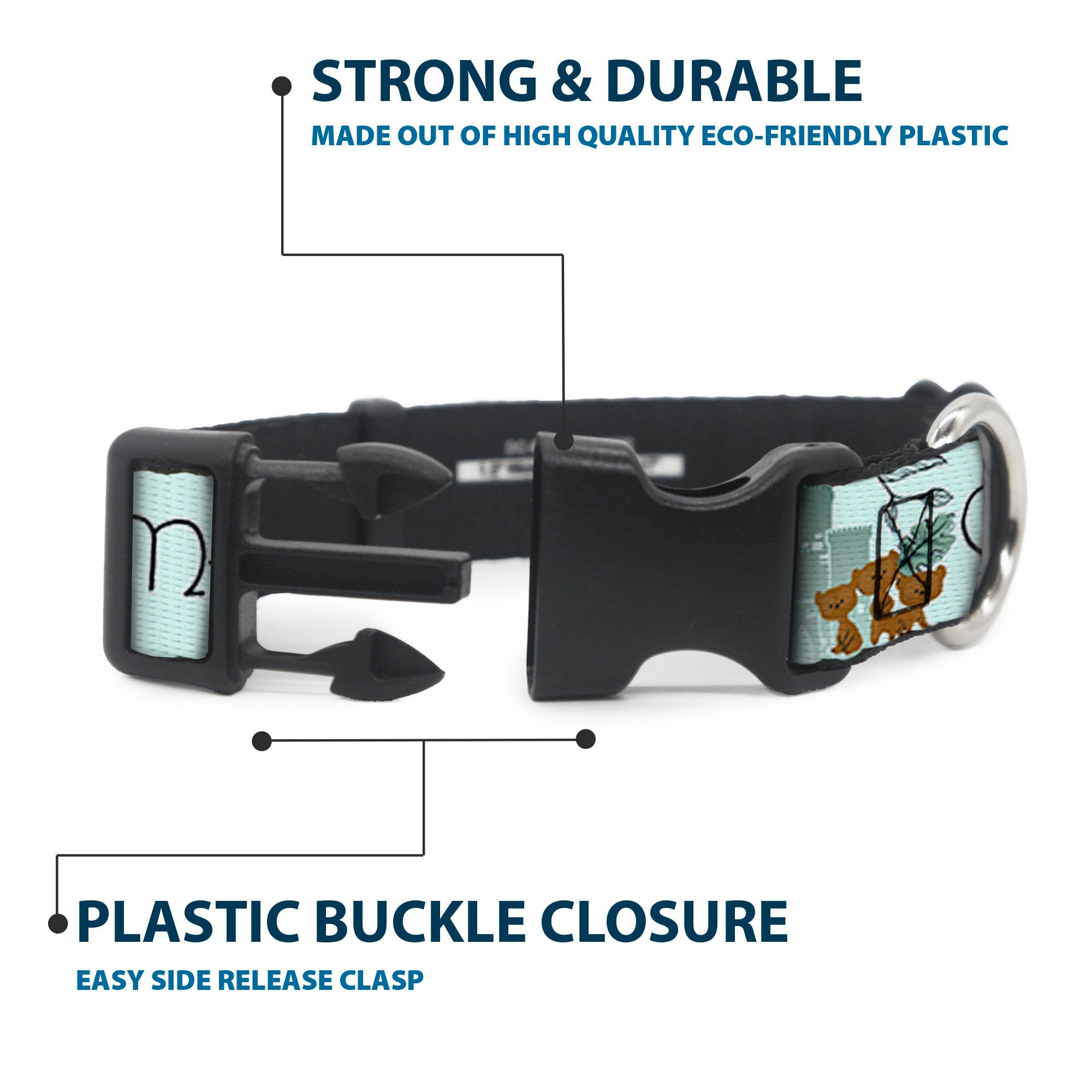 Plastic Clip Collar - Brave Merida Castle and Three Bear Brothers Pose with Script Greens