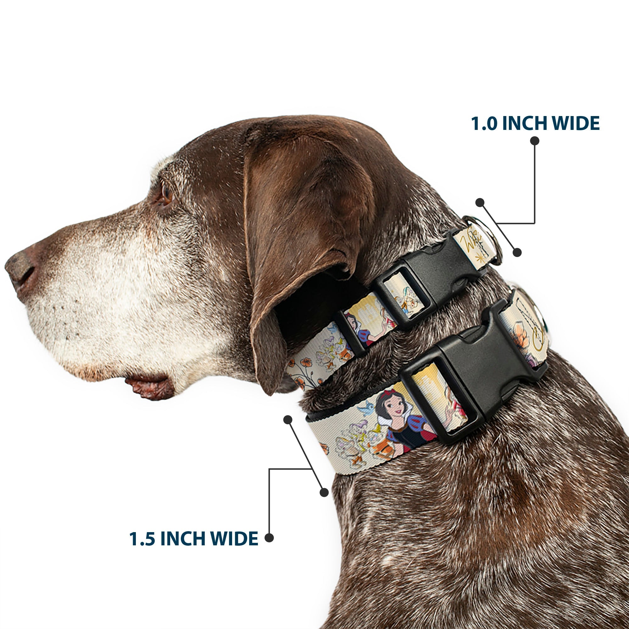 Plastic Clip Collar - Snow White and the Seven Dwarfs with Script and Flowers Yellows