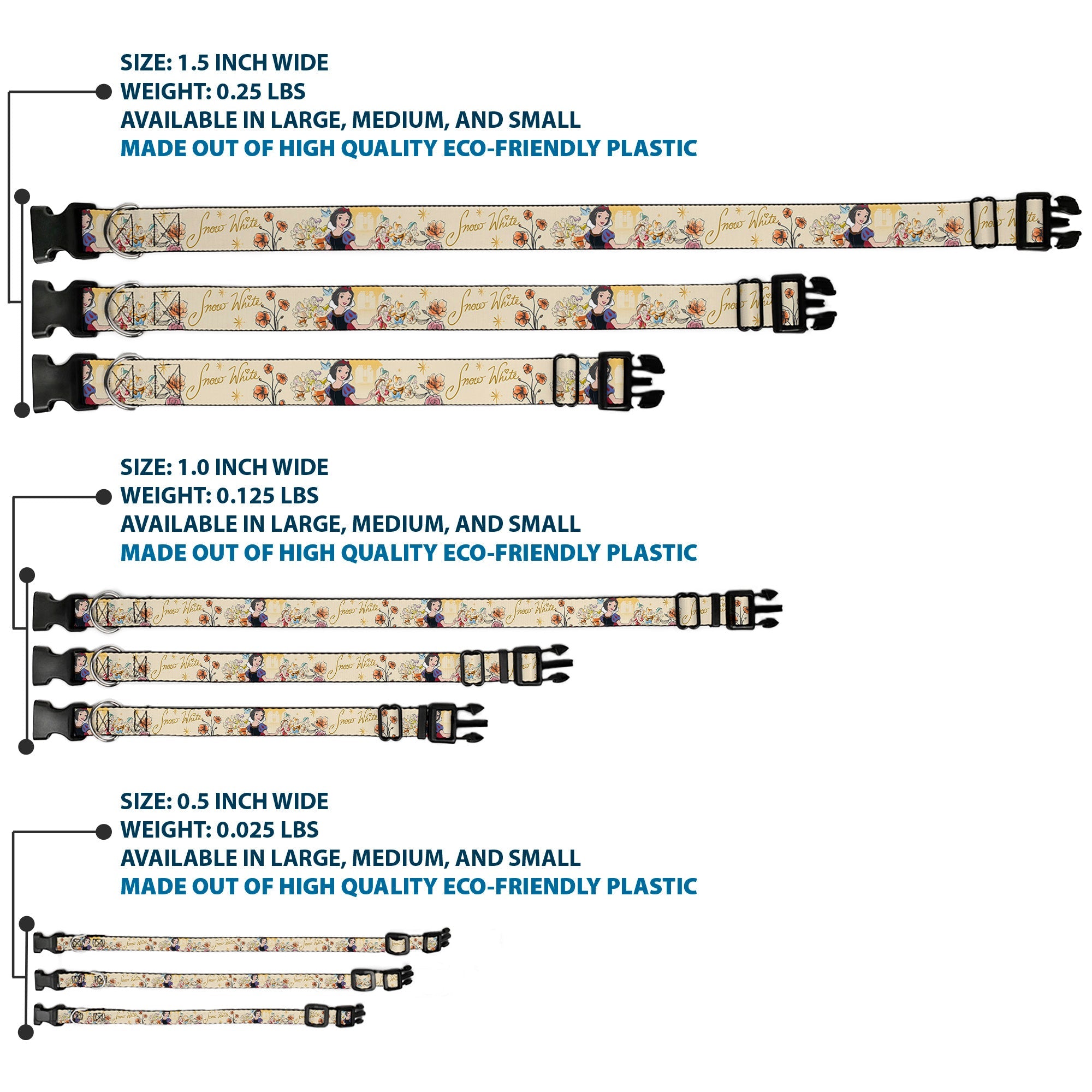 Plastic Clip Collar - Snow White and the Seven Dwarfs with Script and Flowers Yellows