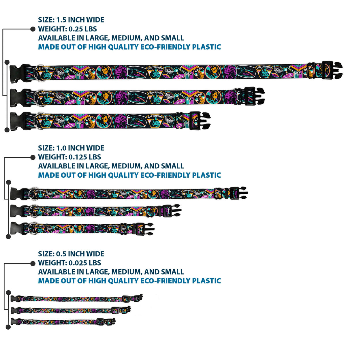 Plastic Clip Collar - Lightyear Mission Patches Collage Black/Multi Color