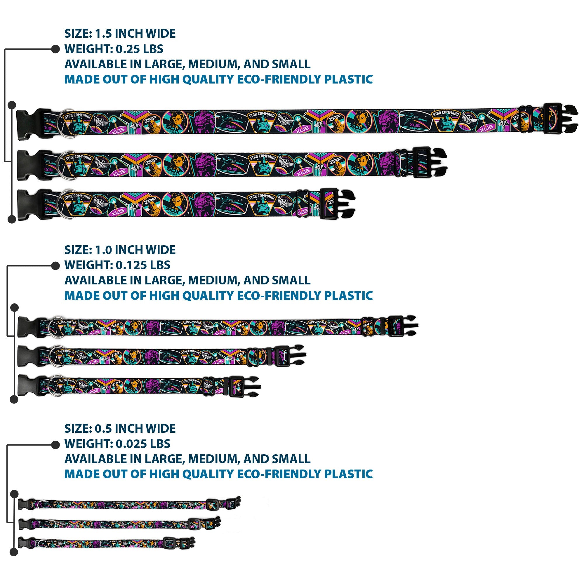 Plastic Clip Collar - Lightyear Mission Patches Collage Black/Multi Color