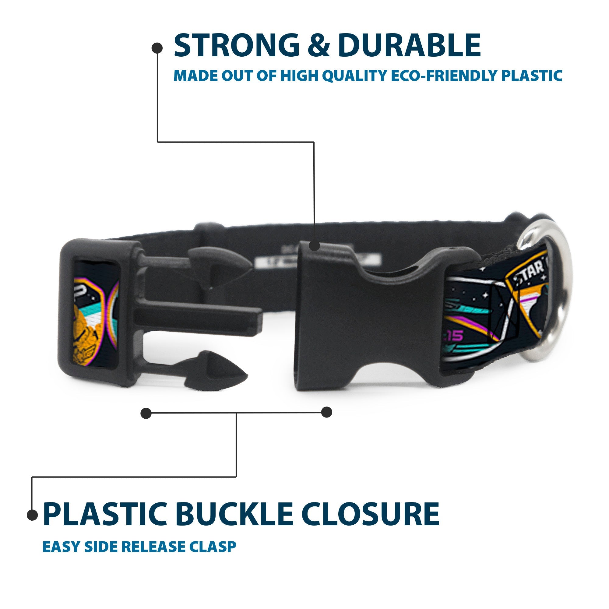 Plastic Clip Collar - Lightyear Mission Patches Collage Black/Multi Color
