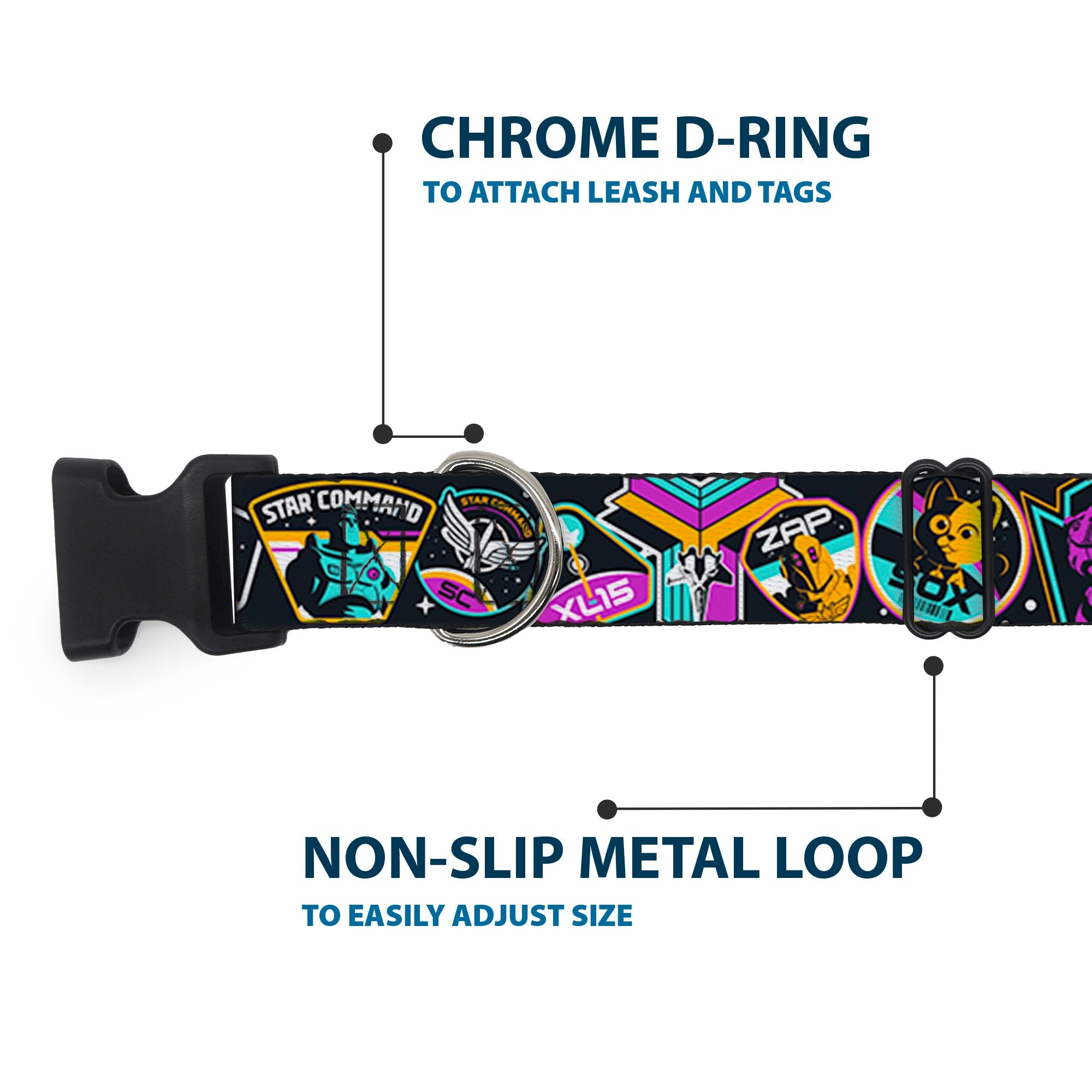 Plastic Clip Collar - Lightyear Mission Patches Collage Black/Multi Color