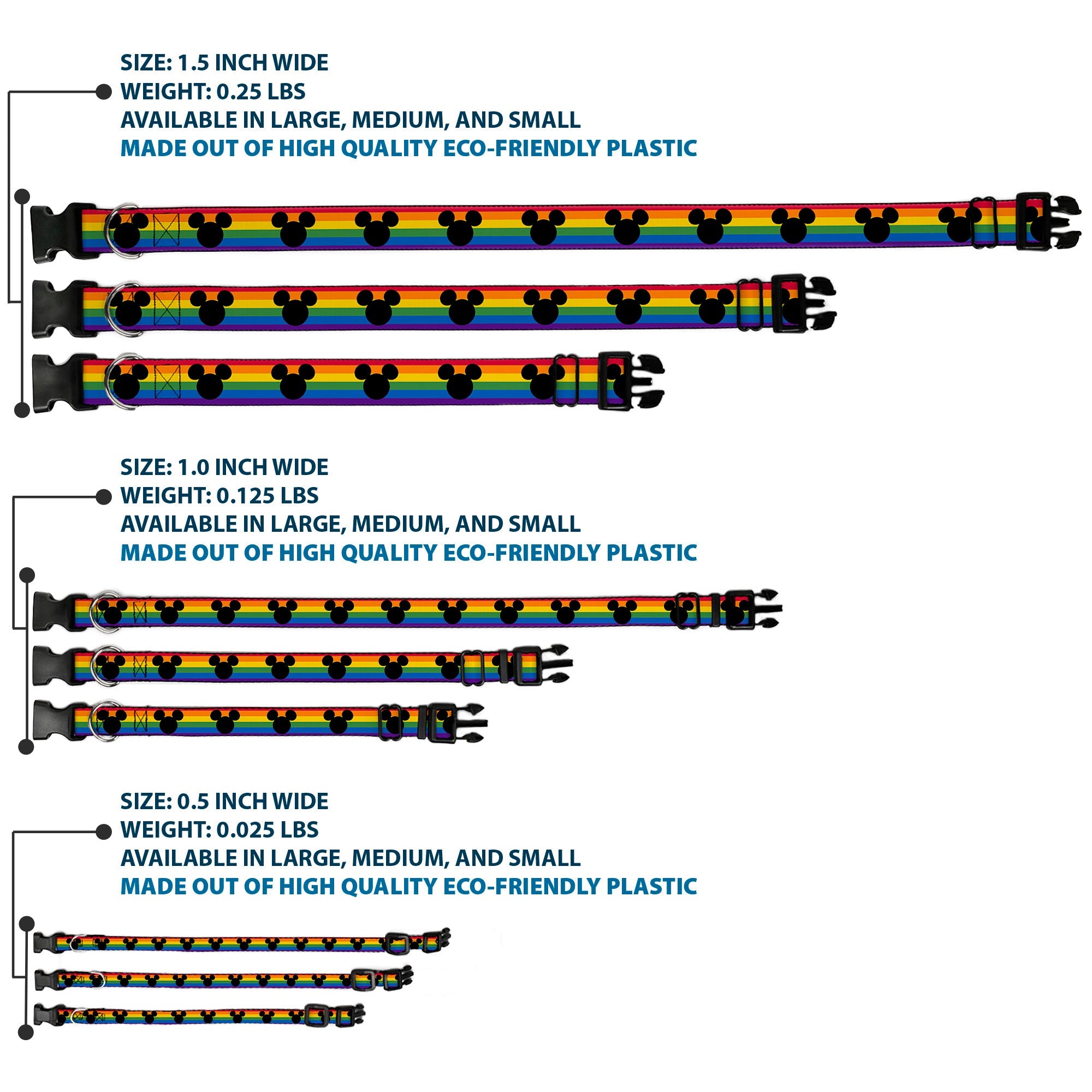 Plastic Clip Collar - Mickey Mouse Ears Icon Rainbow Pride Flag