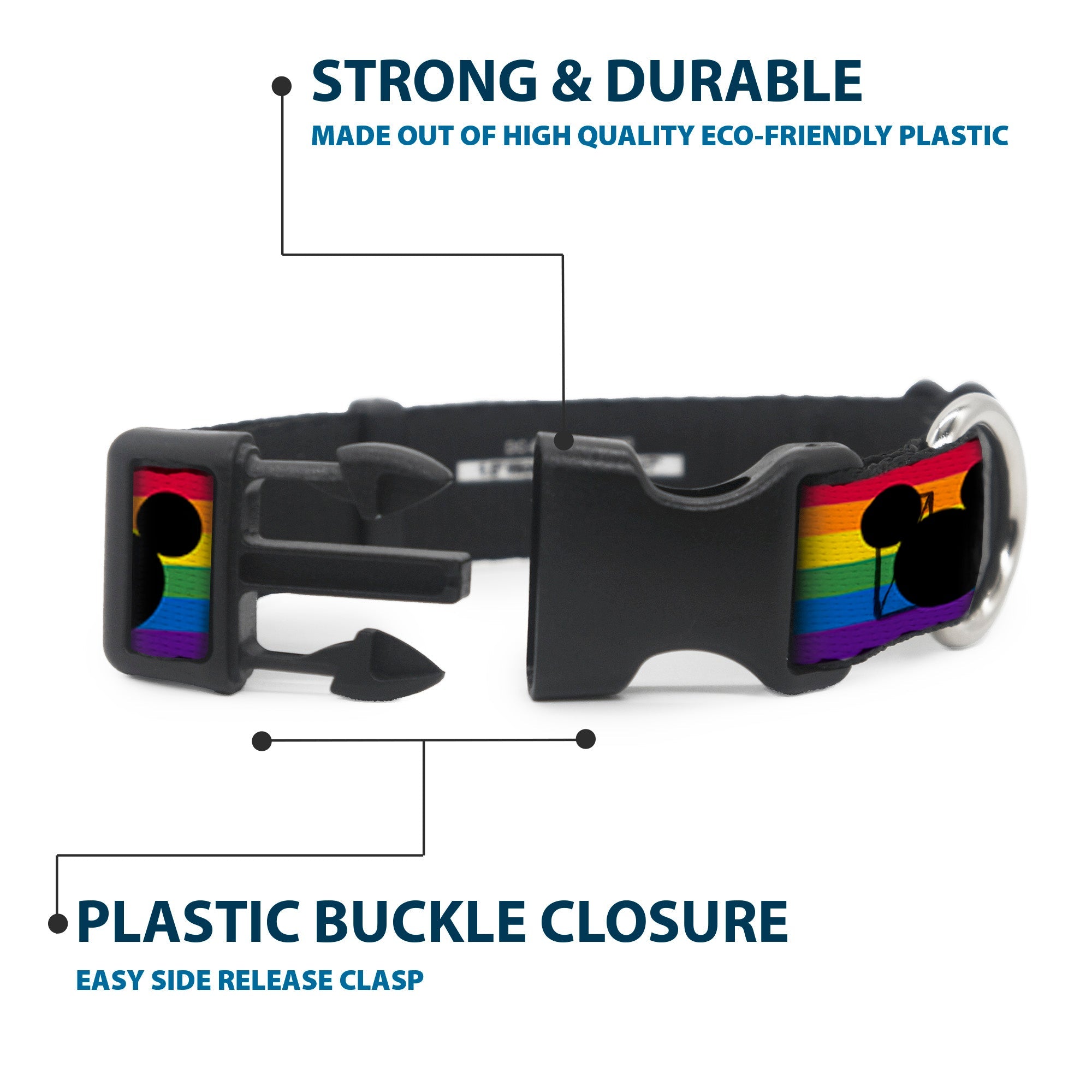 Plastic Clip Collar - Mickey Mouse Ears Icon Rainbow Pride Flag