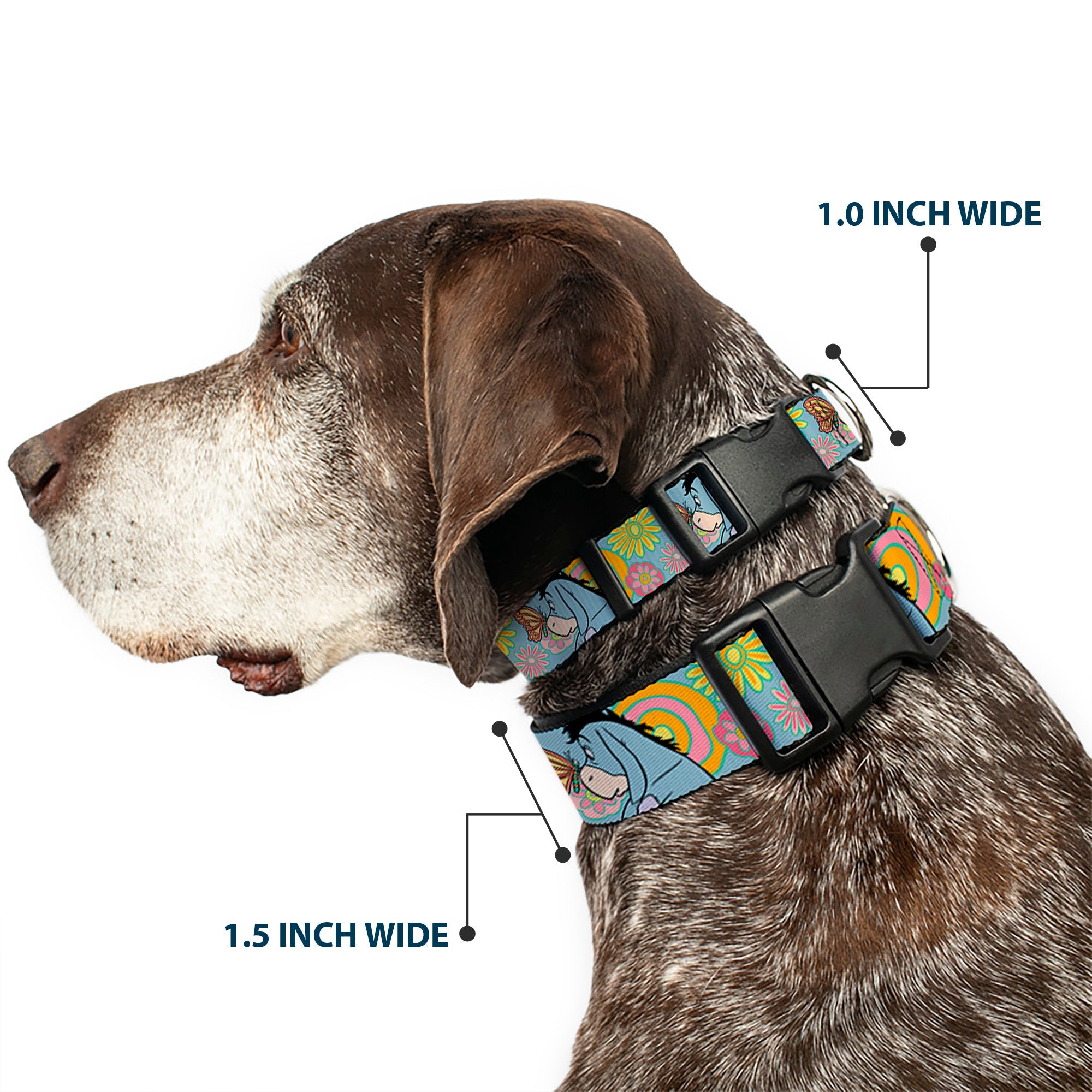 Plastic Clip Collar - Winnie the Pooh Eeyore Butterfly Pose Floral Collage Blue/Pinks/Yellows