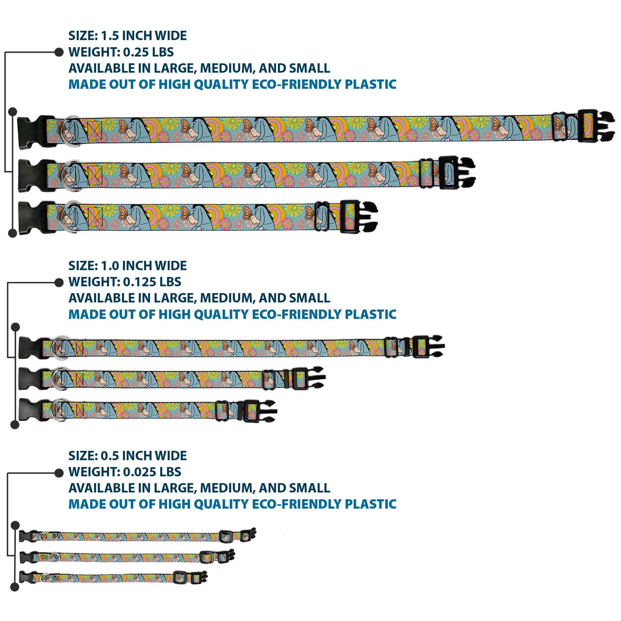 Plastic Clip Collar - Winnie the Pooh Eeyore Butterfly Pose Floral Collage Blue/Pinks/Yellows