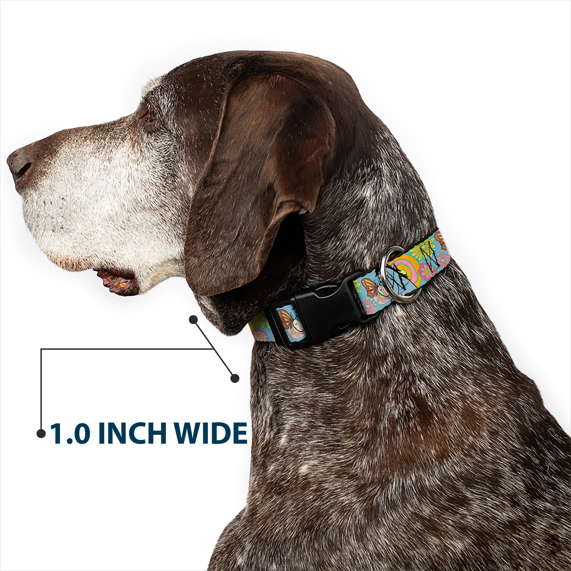 Plastic Clip Collar - Winnie the Pooh Eeyore Butterfly Pose Floral Collage Blue/Pinks/Yellows
