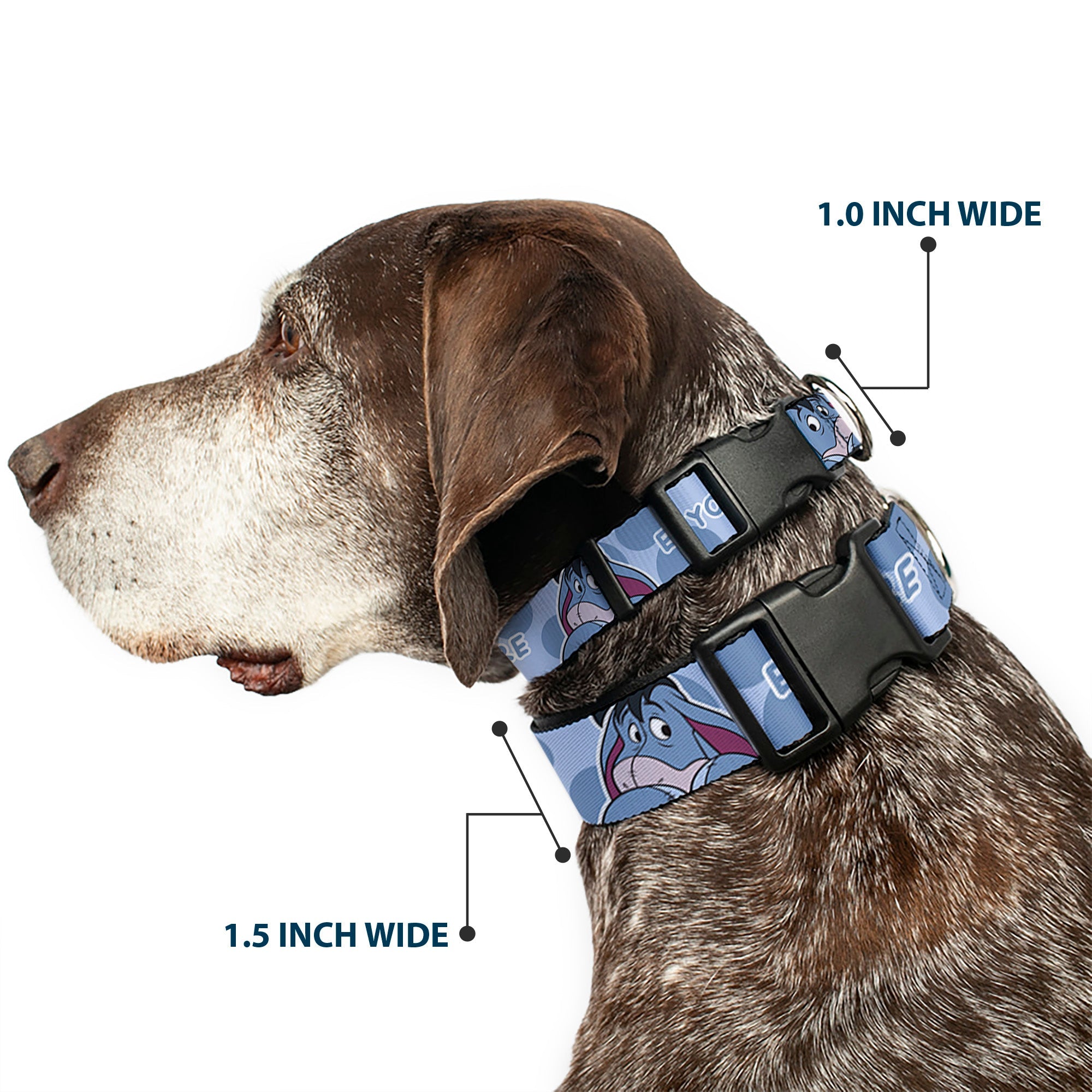 Plastic Clip Collar - Winnie the Pooh Eeyore Text and Expression Close-Up Dot Blues