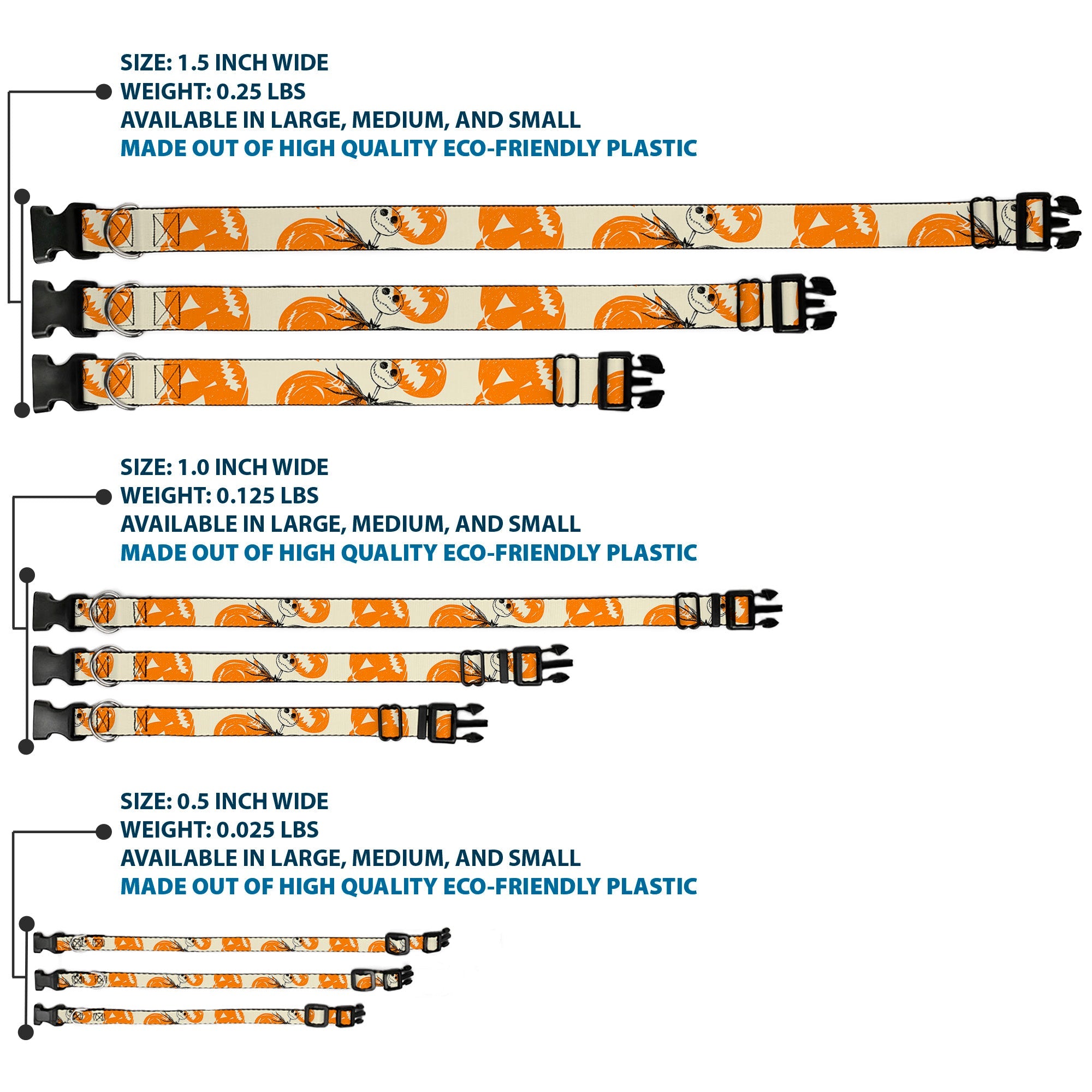 Plastic Clip Collar - The Nightmare Before Christmas Jack Pose and Pumpkins Collage Ivory/Orange/Black