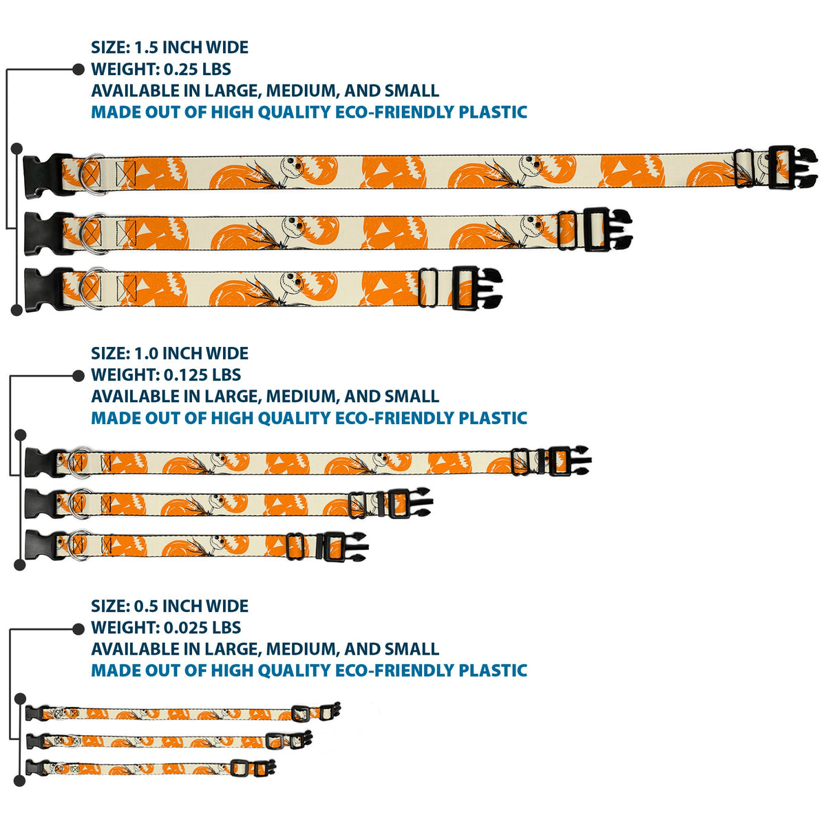 Plastic Clip Collar - The Nightmare Before Christmas Jack Pose and Pumpkins Collage Ivory/Orange/Black
