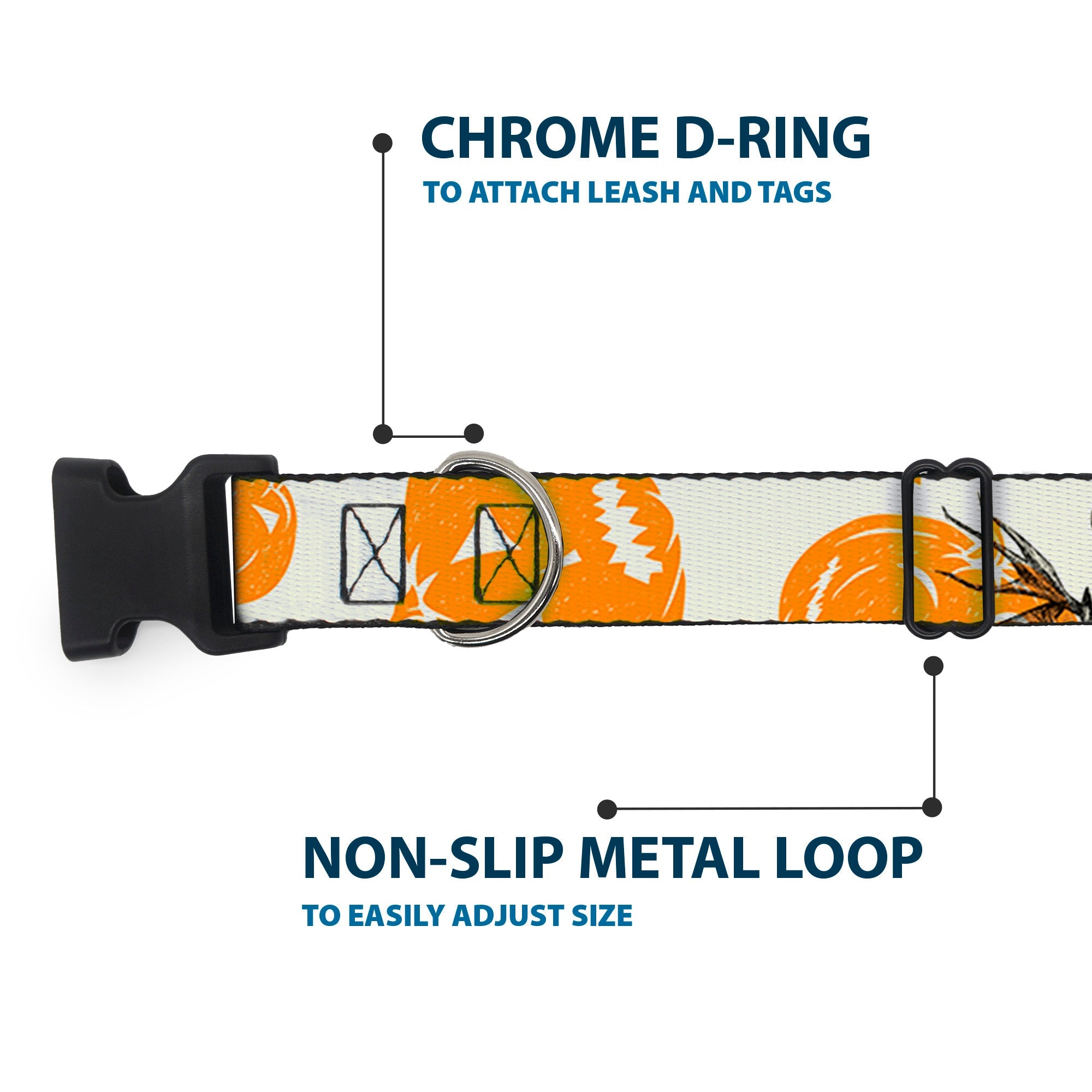 Plastic Clip Collar - The Nightmare Before Christmas Jack Pose and Pumpkins Collage Ivory/Orange/Black