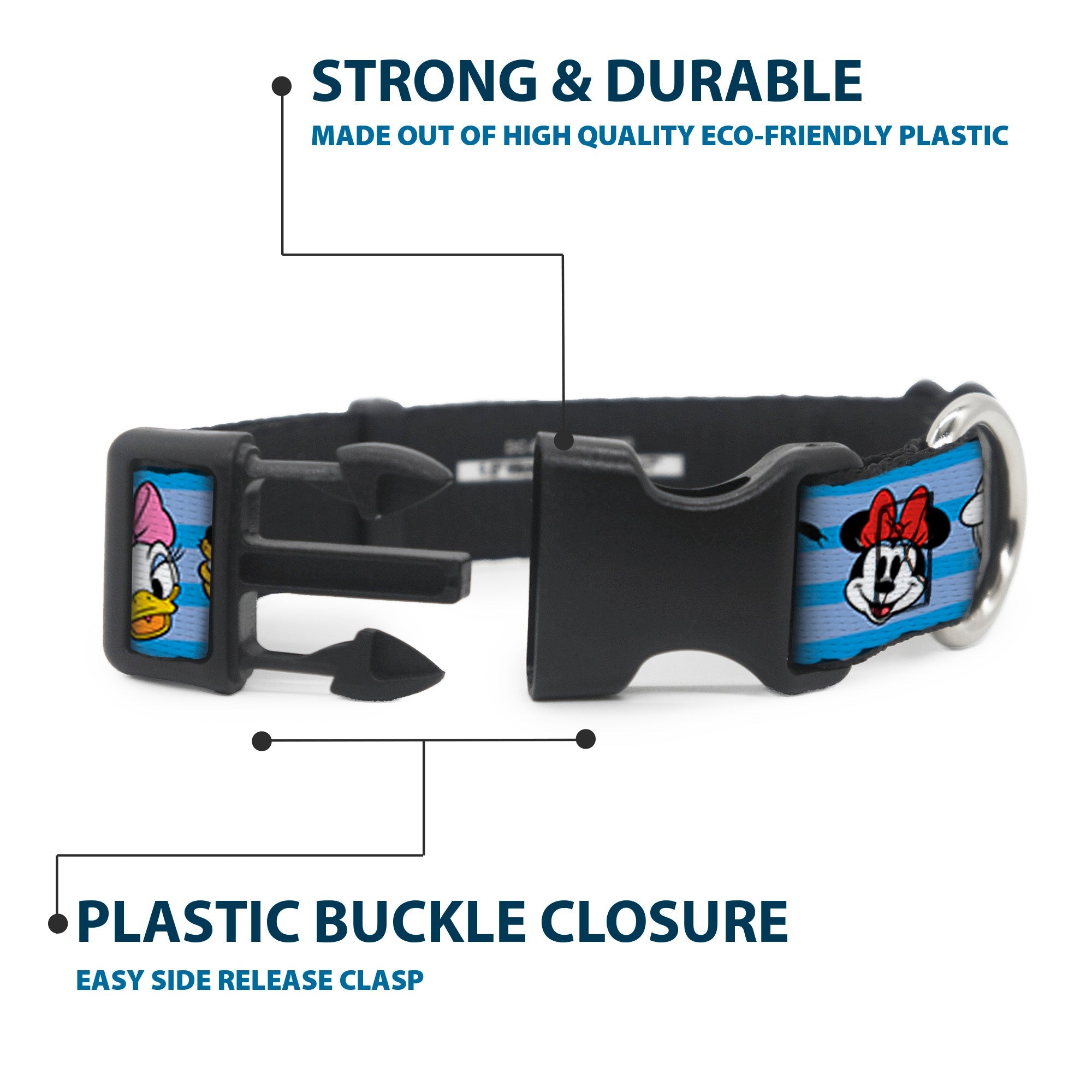 Plastic Clip Collar - Disney The Sensational Six Smiling Faces Stripe Blues