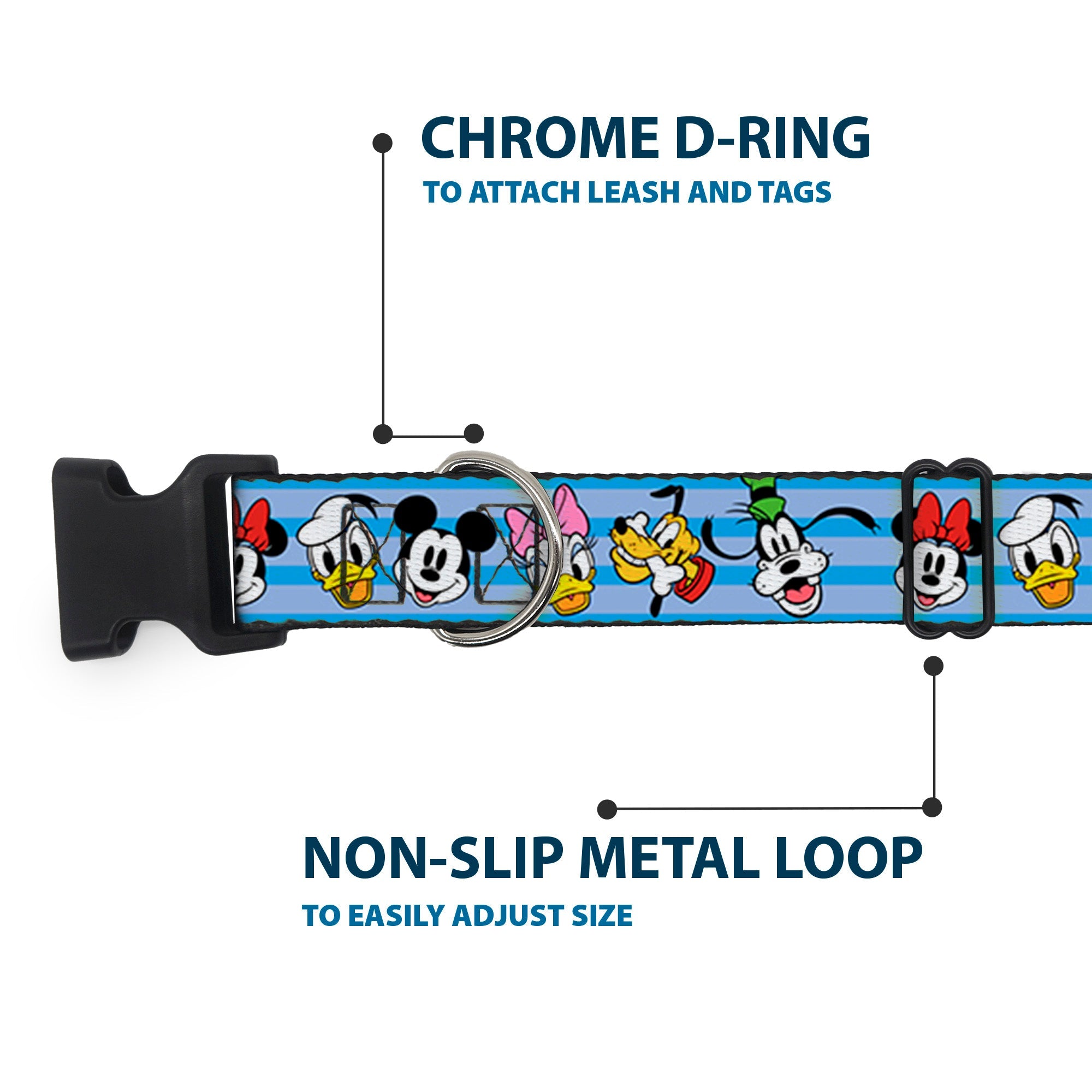Plastic Clip Collar - Disney The Sensational Six Smiling Faces Stripe Blues