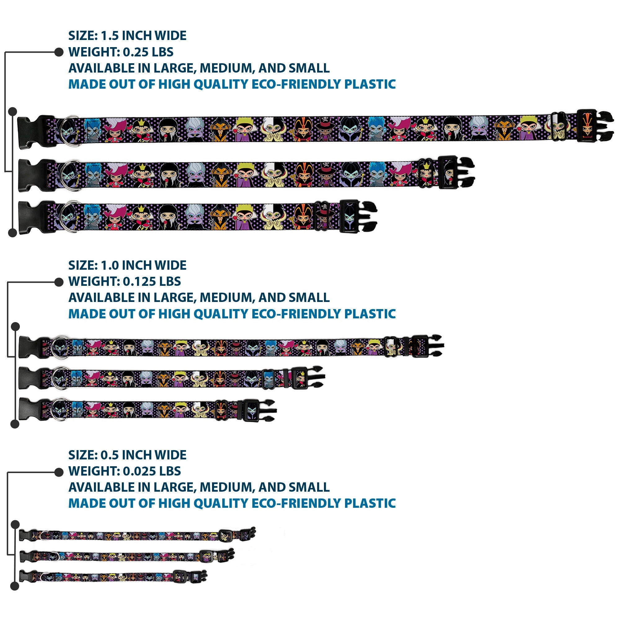 Plastic Clip Collar - Disney 11-Sweet Chibi Villain Poses Polka Dot Black/Lavender