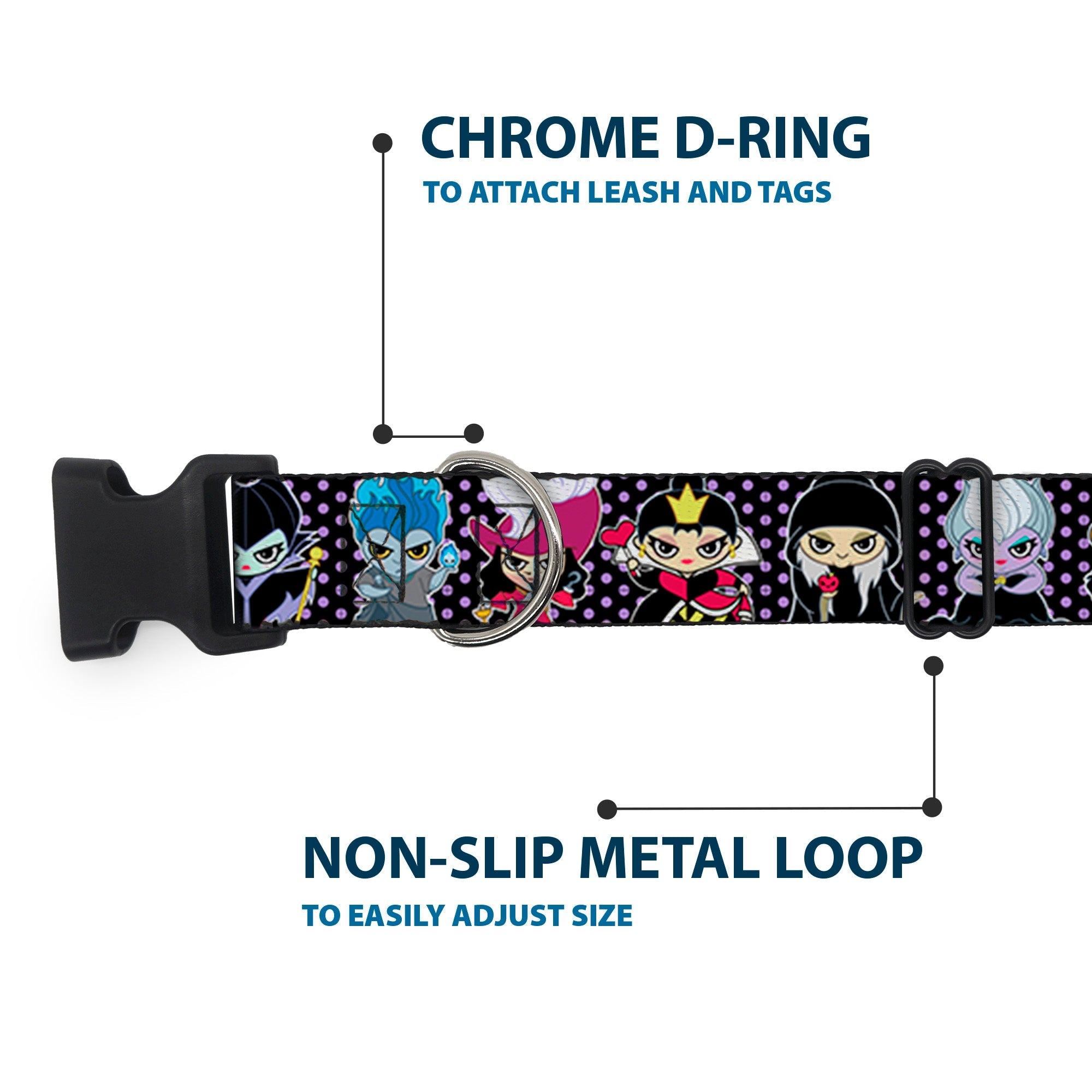 Plastic Clip Collar - Disney 11-Sweet Chibi Villain Poses Polka Dot Black/Lavender