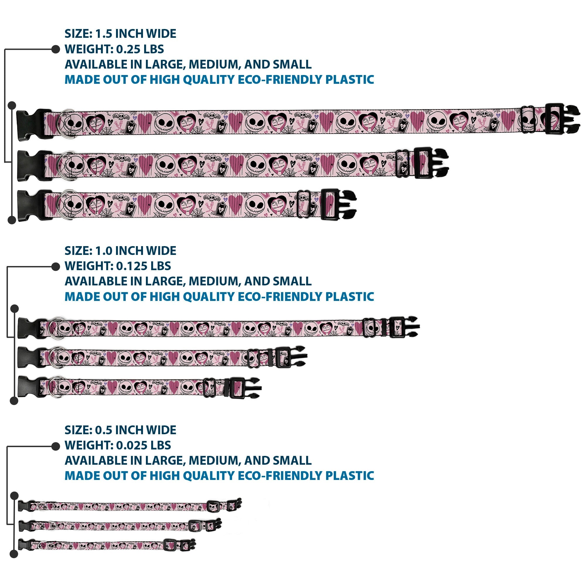 Plastic Clip Collar - The Nightmare Before Christmas Jack and Sally Doodles Pinks/Black