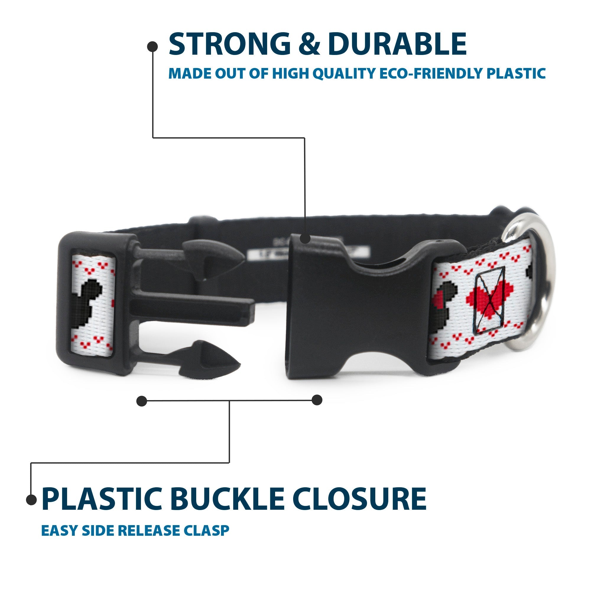 Plastic Clip Collar - Disney Holiday Mickey and Minnie Mouse Heart Sweater Stitch White/Red/Black