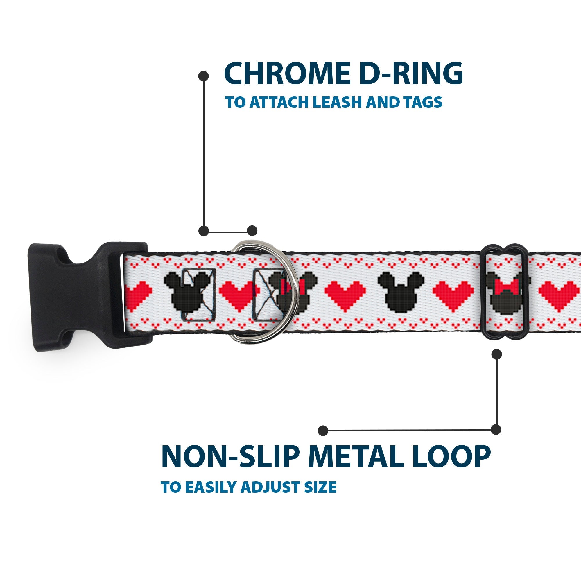 Plastic Clip Collar - Disney Holiday Mickey and Minnie Mouse Heart Sweater Stitch White/Red/Black