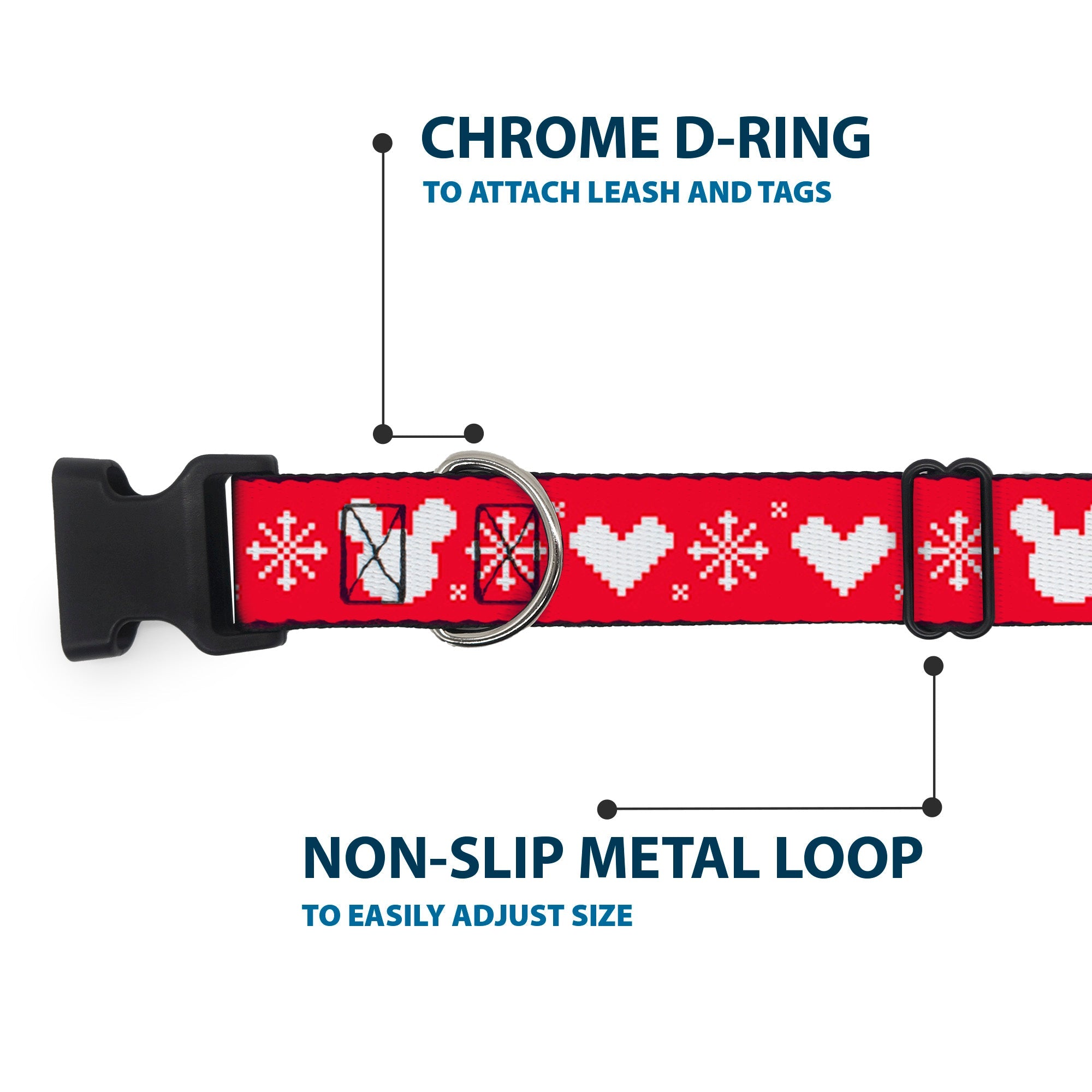 Plastic Clip Collar - Disney Holiday Mickey Mouse Heart Sweater Stitch Red/White