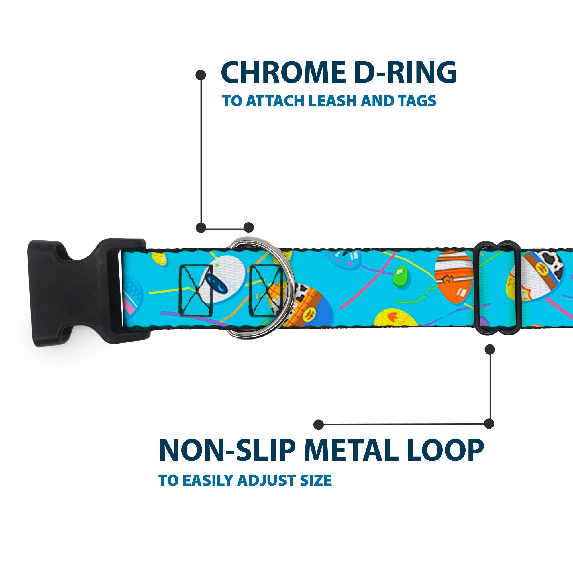 Plastic Clip Collar - Pixar Holiday Collection Easter Egg Characters Scattered Blue