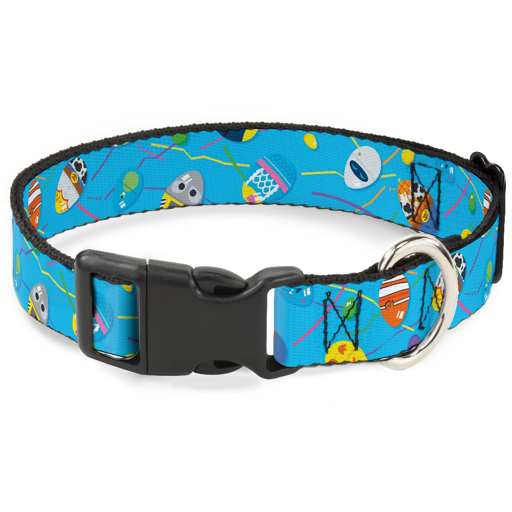 Plastic Clip Collar - Pixar Holiday Collection Easter Egg Characters Scattered Blue