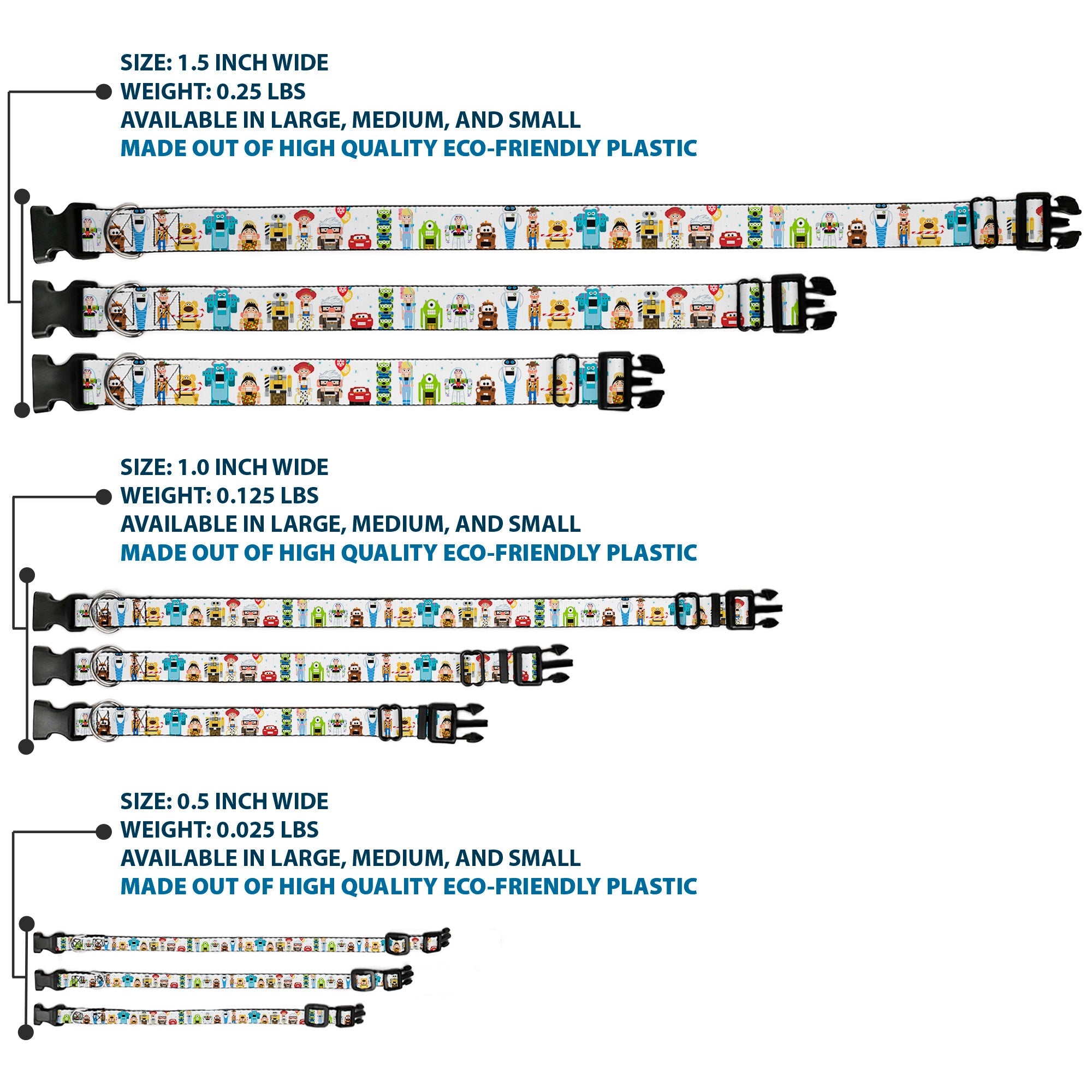 Plastic Clip Collar - Pixar Holiday Collection Nutcracker Characters Lineup/Stars White/Blues