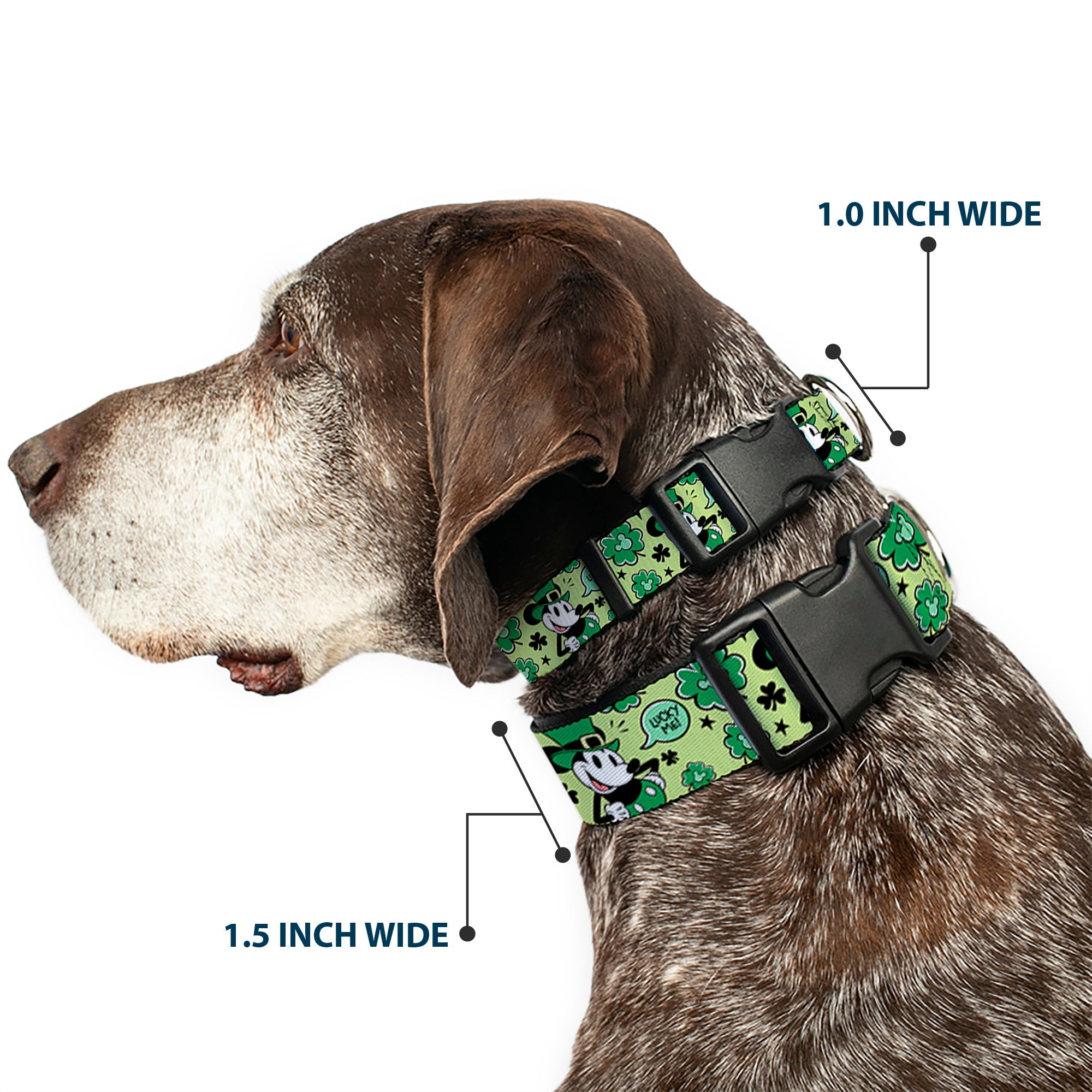 Plastic Clip Collar - Mickey Mouse St. Patricks Day LUCKY ME Leprechaun Pose and Shamrocks Greens