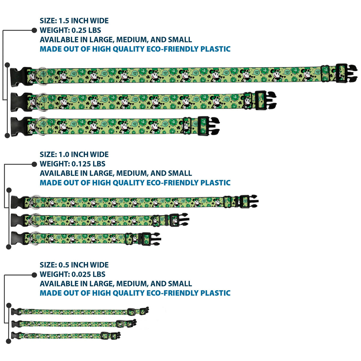 Plastic Clip Collar - Mickey Mouse St. Patricks Day LUCKY ME Leprechaun Pose and Shamrocks Greens