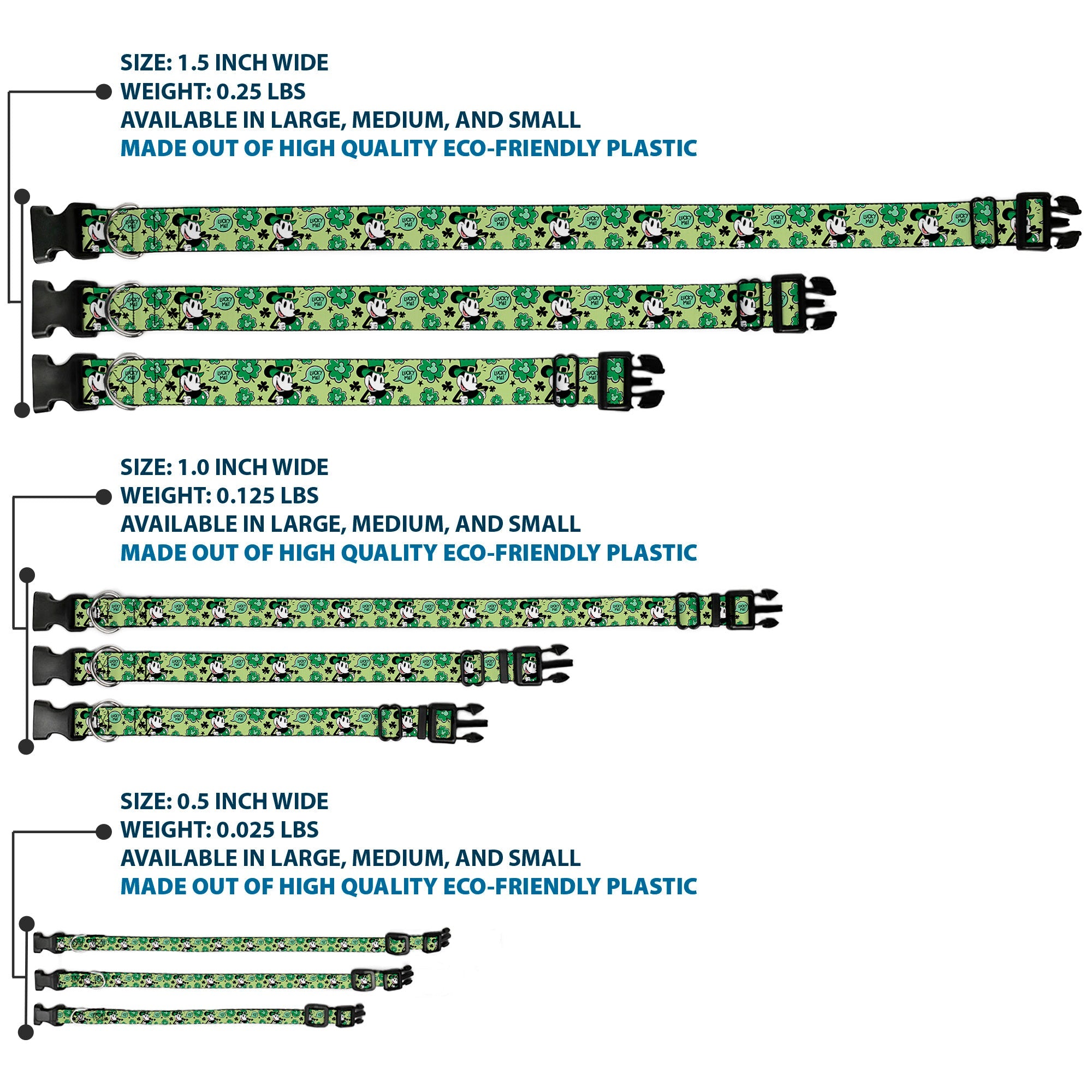 Plastic Clip Collar - Mickey Mouse St. Patricks Day LUCKY ME Leprechaun Pose and Shamrocks Greens
