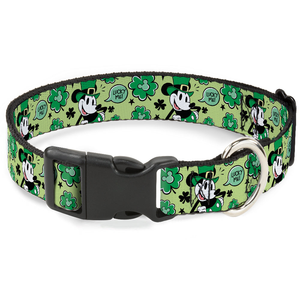 Plastic Clip Collar - Mickey Mouse St. Patricks Day LUCKY ME Leprechaun Pose and Shamrocks Greens