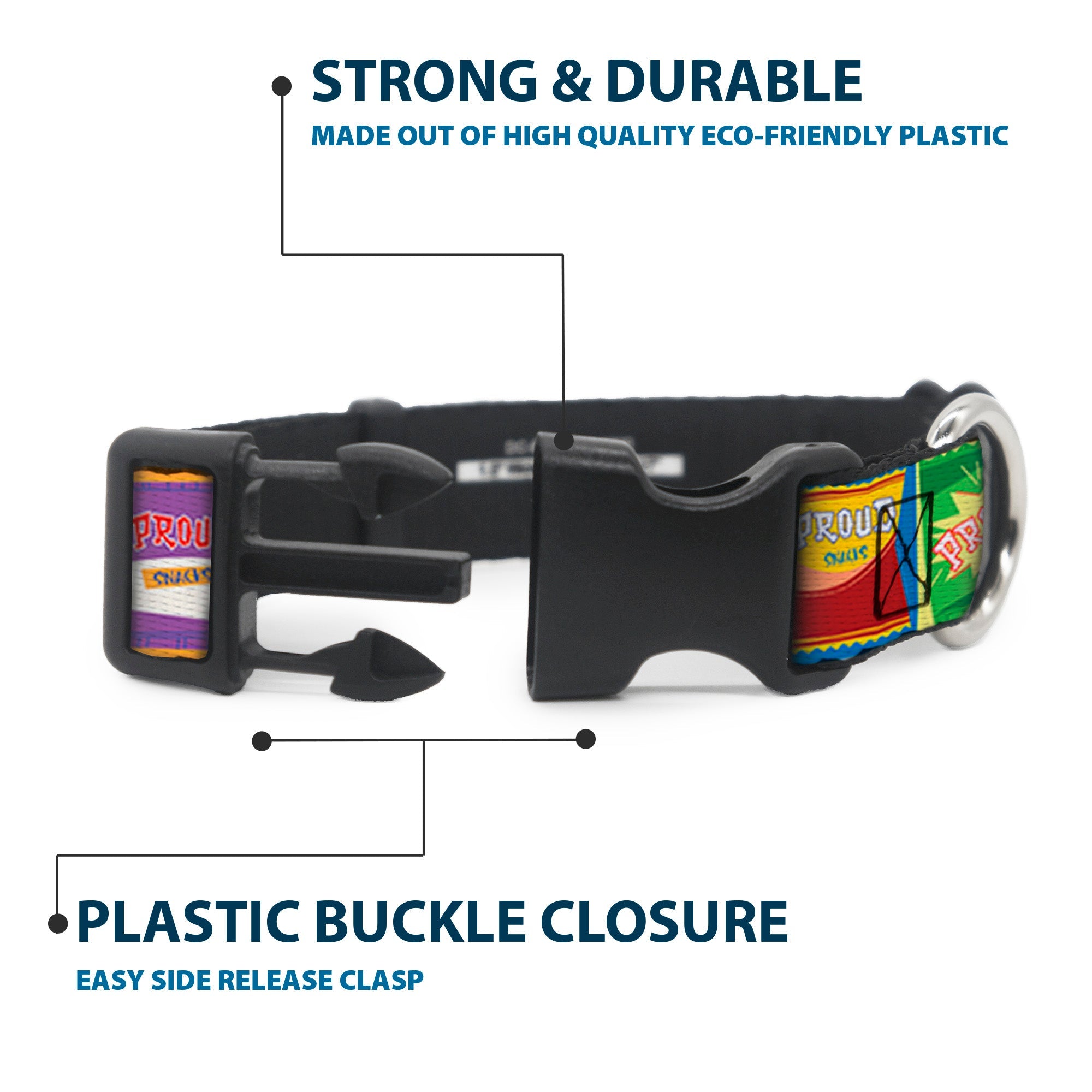 Plastic Clip Collar - The Proud Family PROUD SNACKS Logo Blocks Multi Color