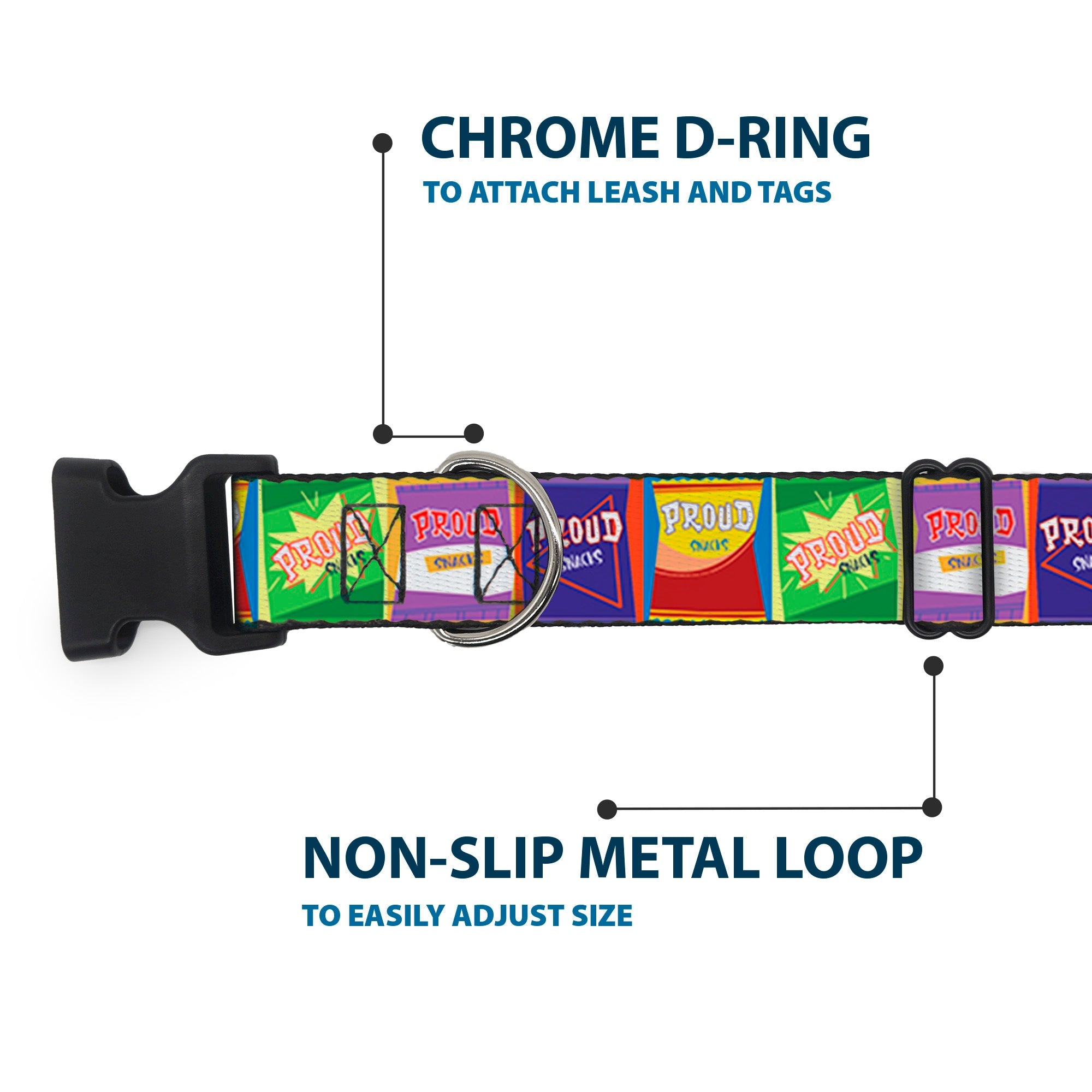 Plastic Clip Collar - The Proud Family PROUD SNACKS Logo Blocks Multi Color