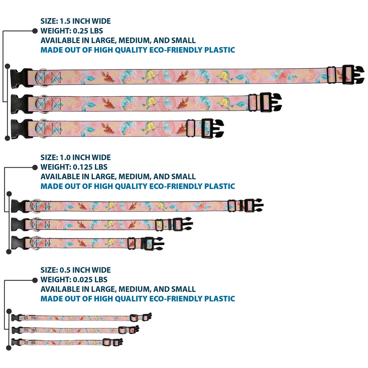 Plastic Clip Collar - The Little Mermaid Flounder and Sebastian Under the Sea Pinks